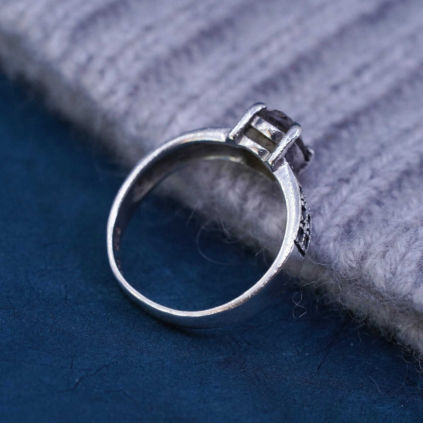 Size 7, vintage sterling 925 silver handmade ring with smoky topaz