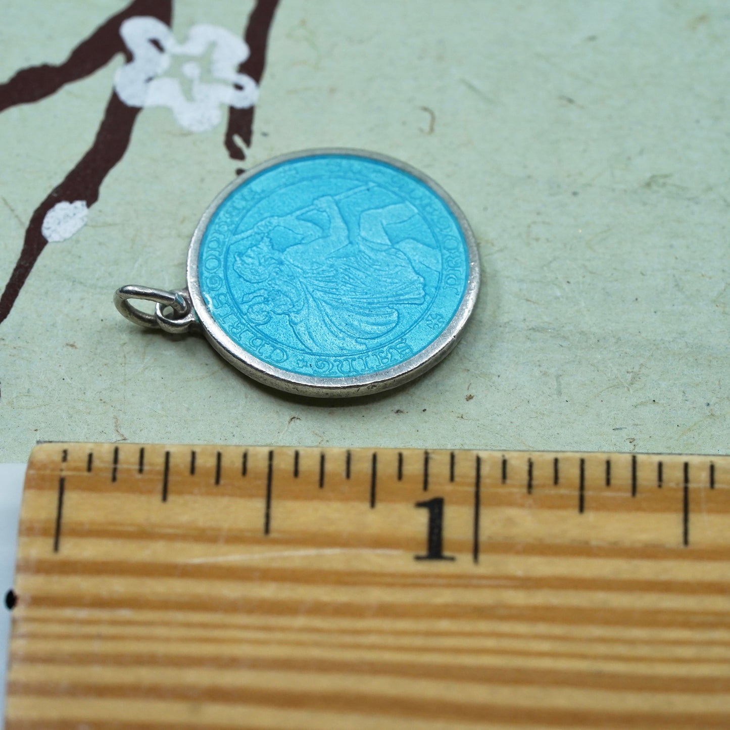 Charles Thomas sterling silver Guilloche enamel ST. Christopher pendant charm