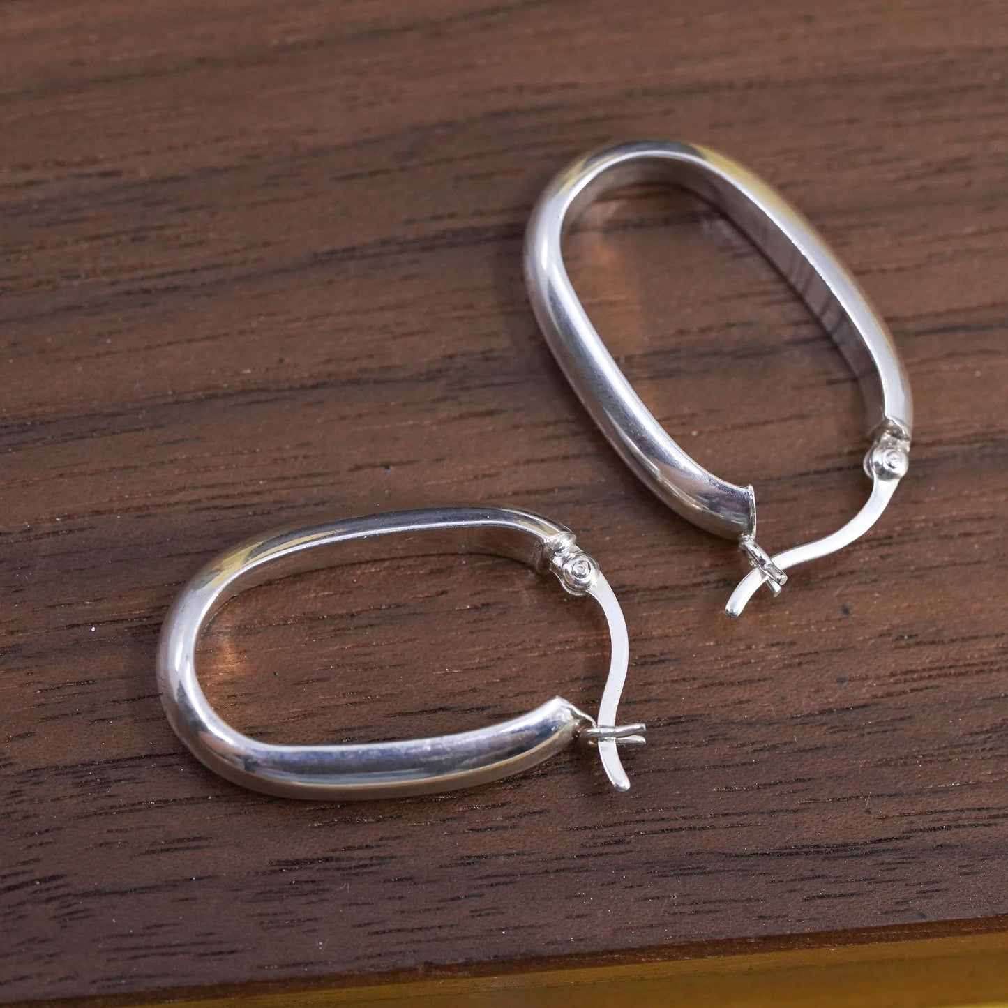 1”, Vintage modern simple Sterling silver handmade earrings, 925 oval hoops