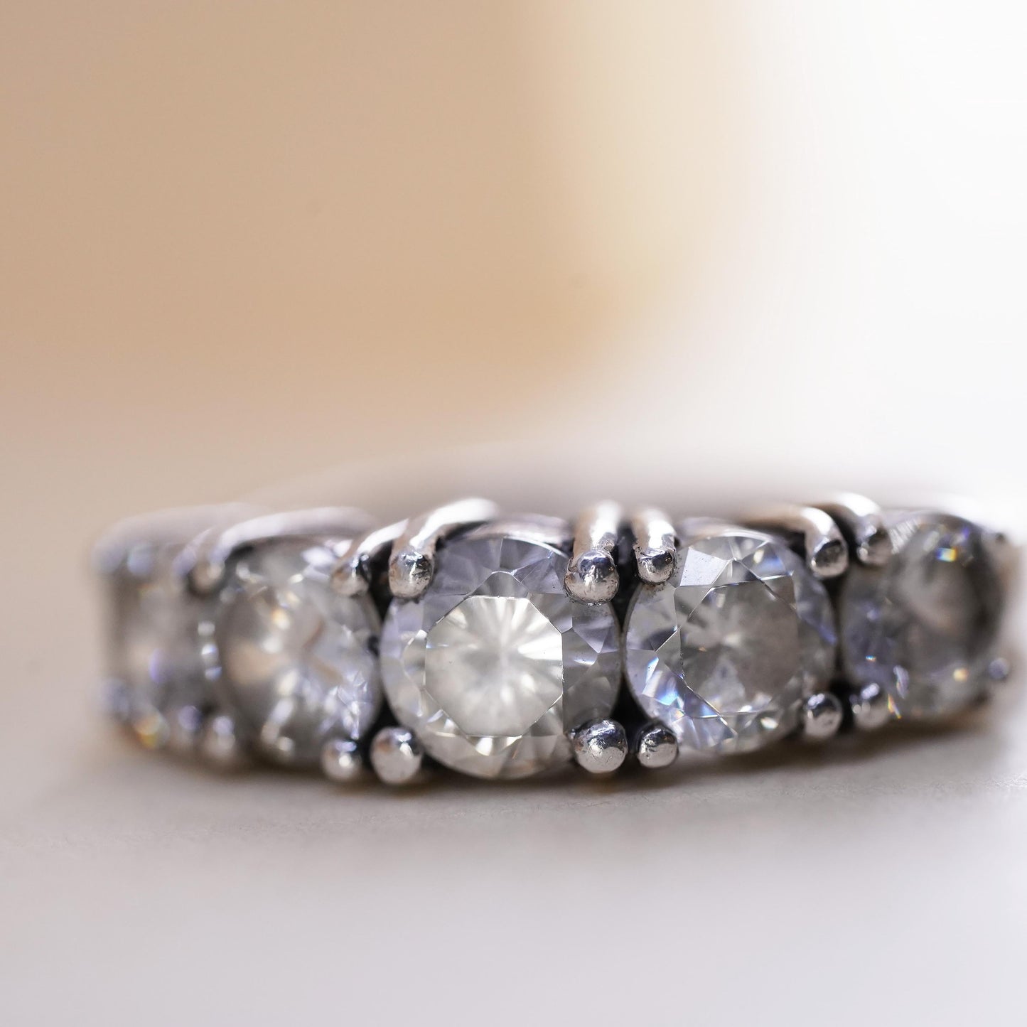 Size 8, Sterling silver ring, 925 silver with round cut crystal CZ cluster ring
