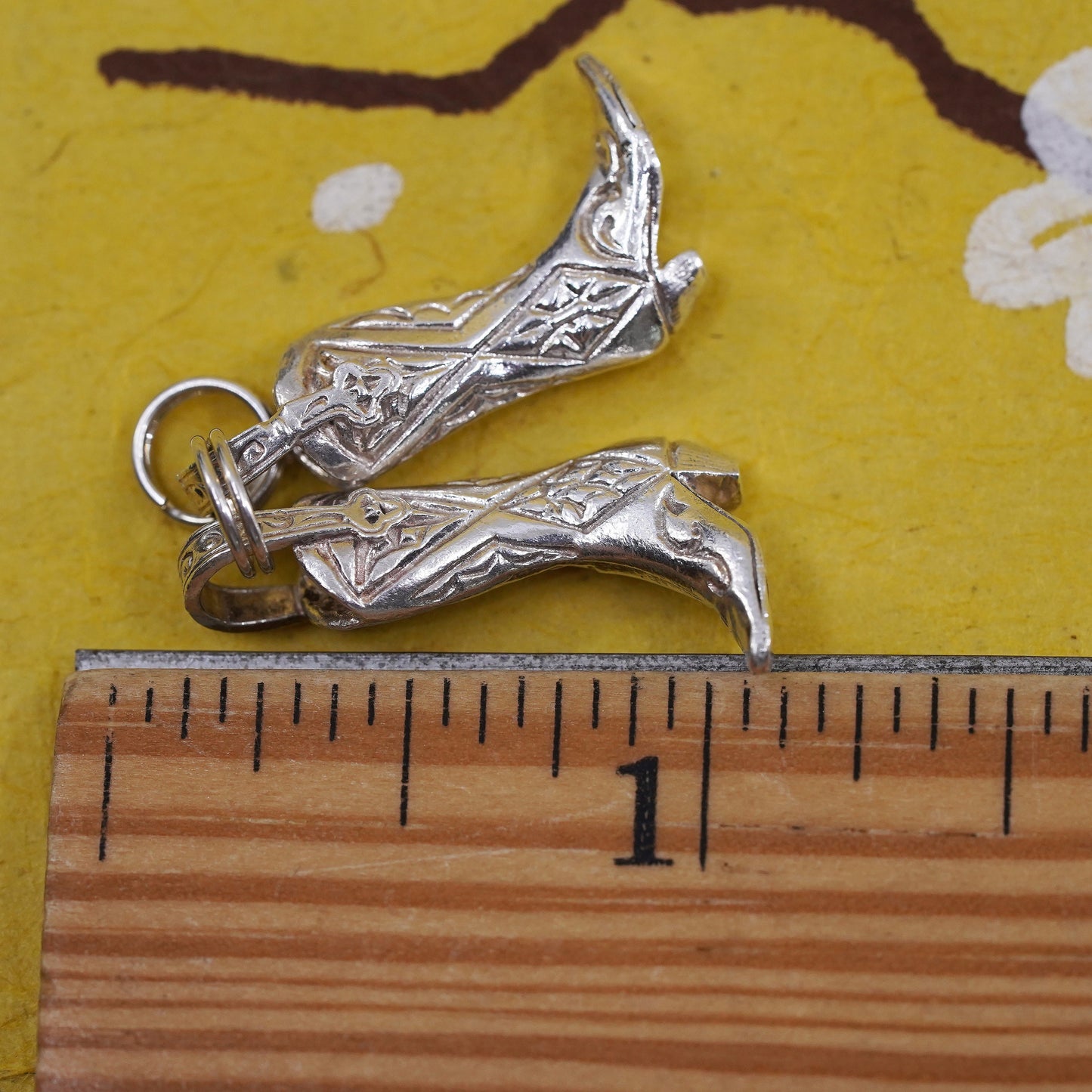 Vintage sterling silver handmade pendant, 925 silver western cowboy boots charm