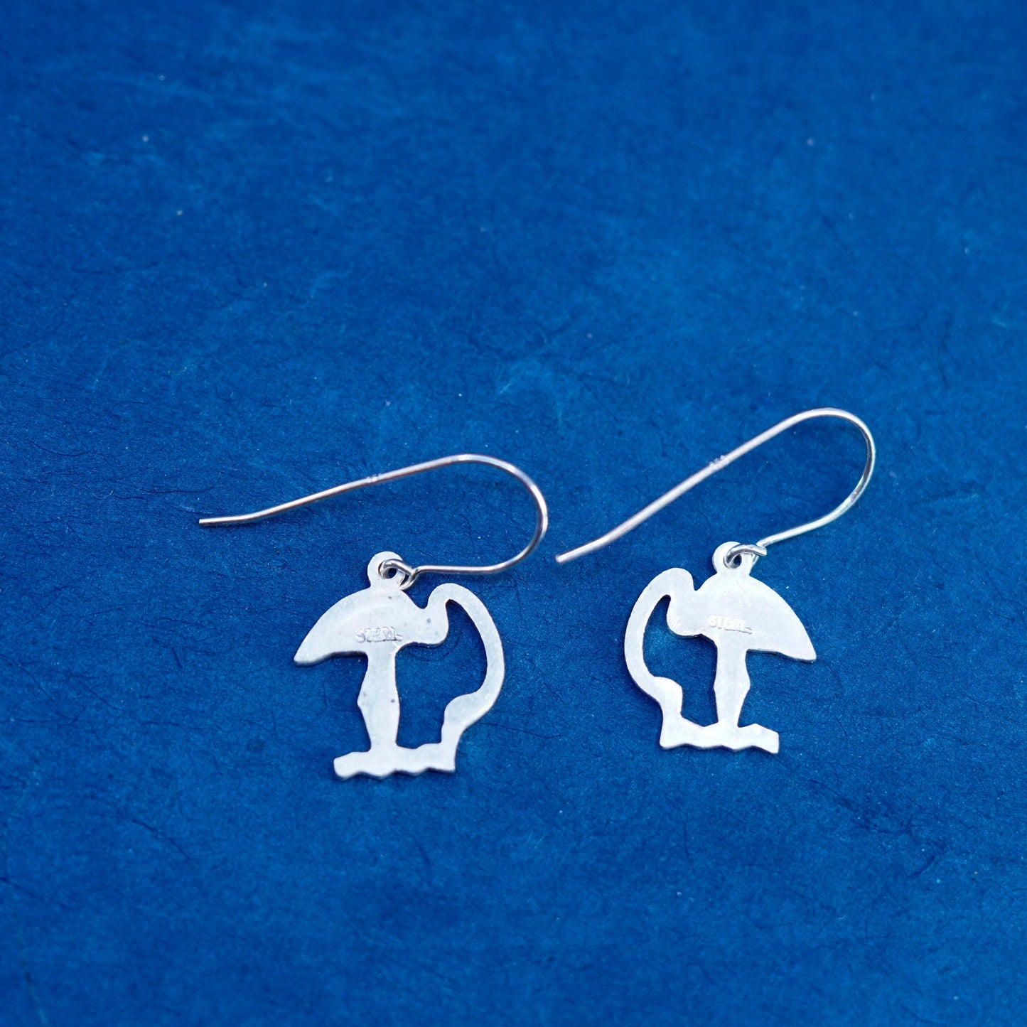 Vintage Sterling silver handmade bird earrings, 925 egret dangles