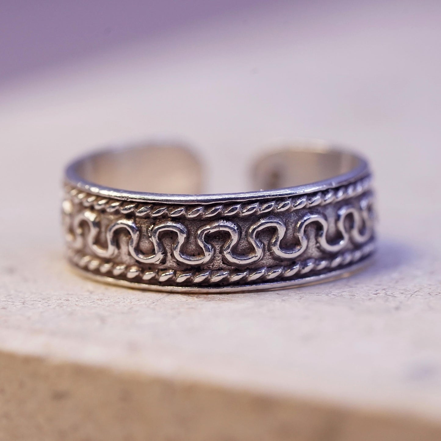 Size adjustable, vintage Sterling silver handmade band, 925 cable open ring