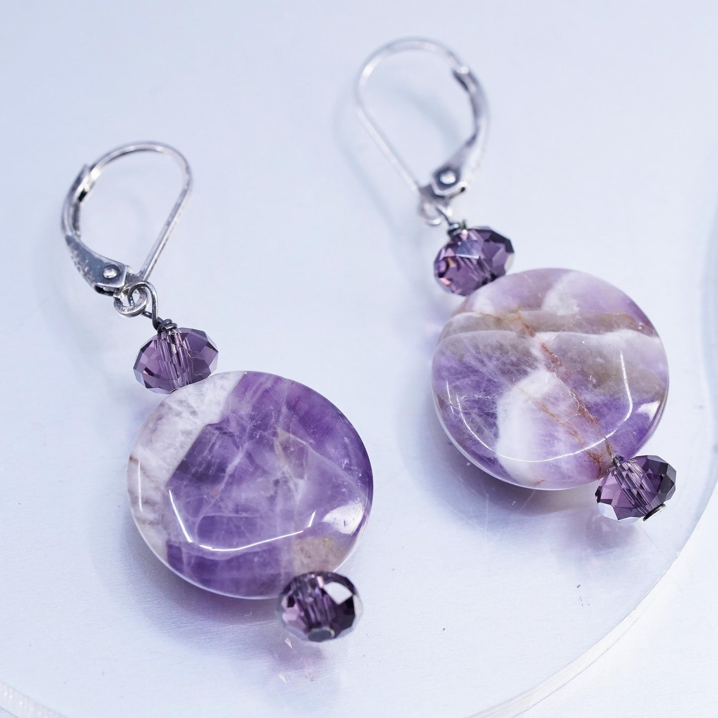 Vintage Sterling 925 silver handmade earrings with amethyst beads