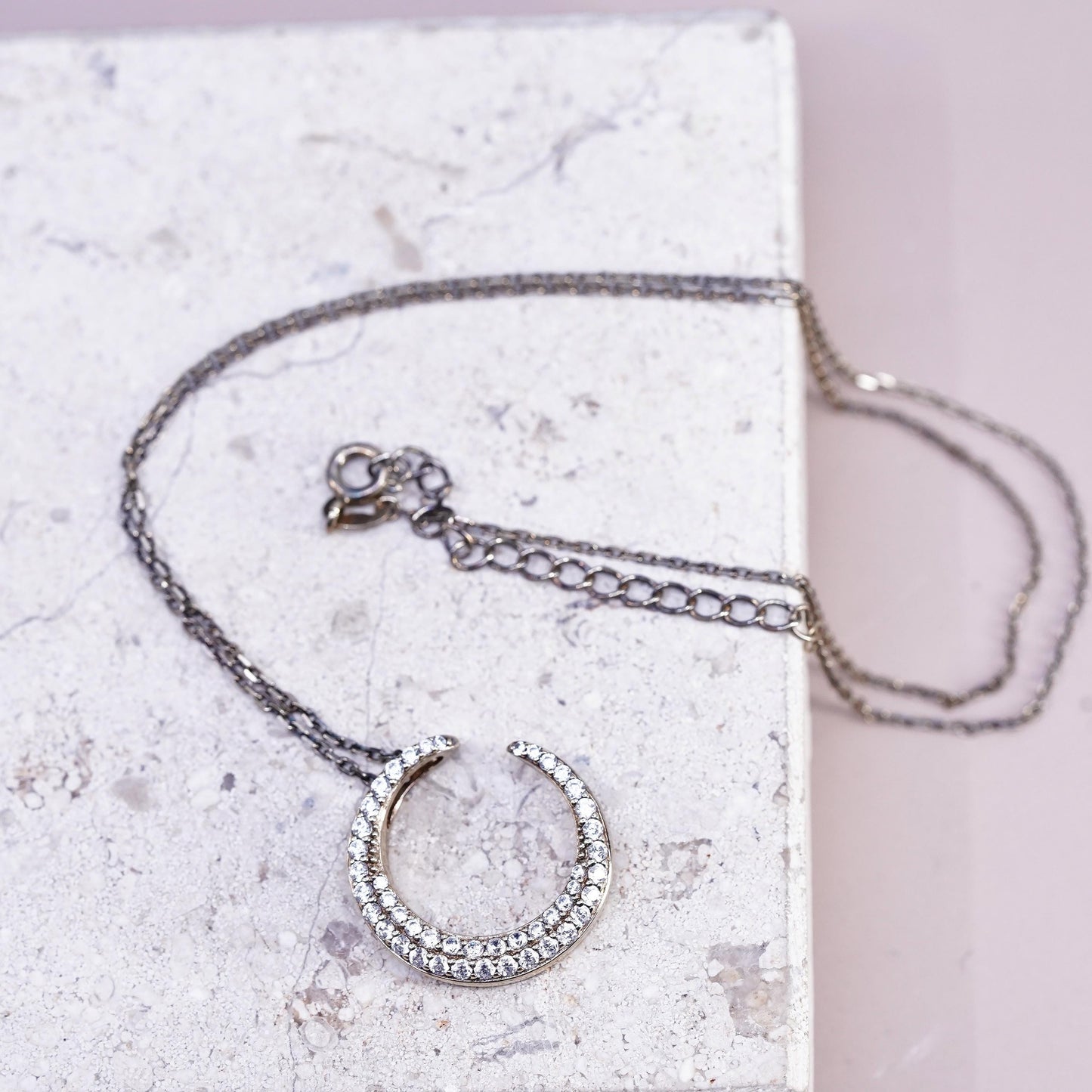 18+2", yellow gold plated Sterling 925 silver necklace cluster cz moon pendant