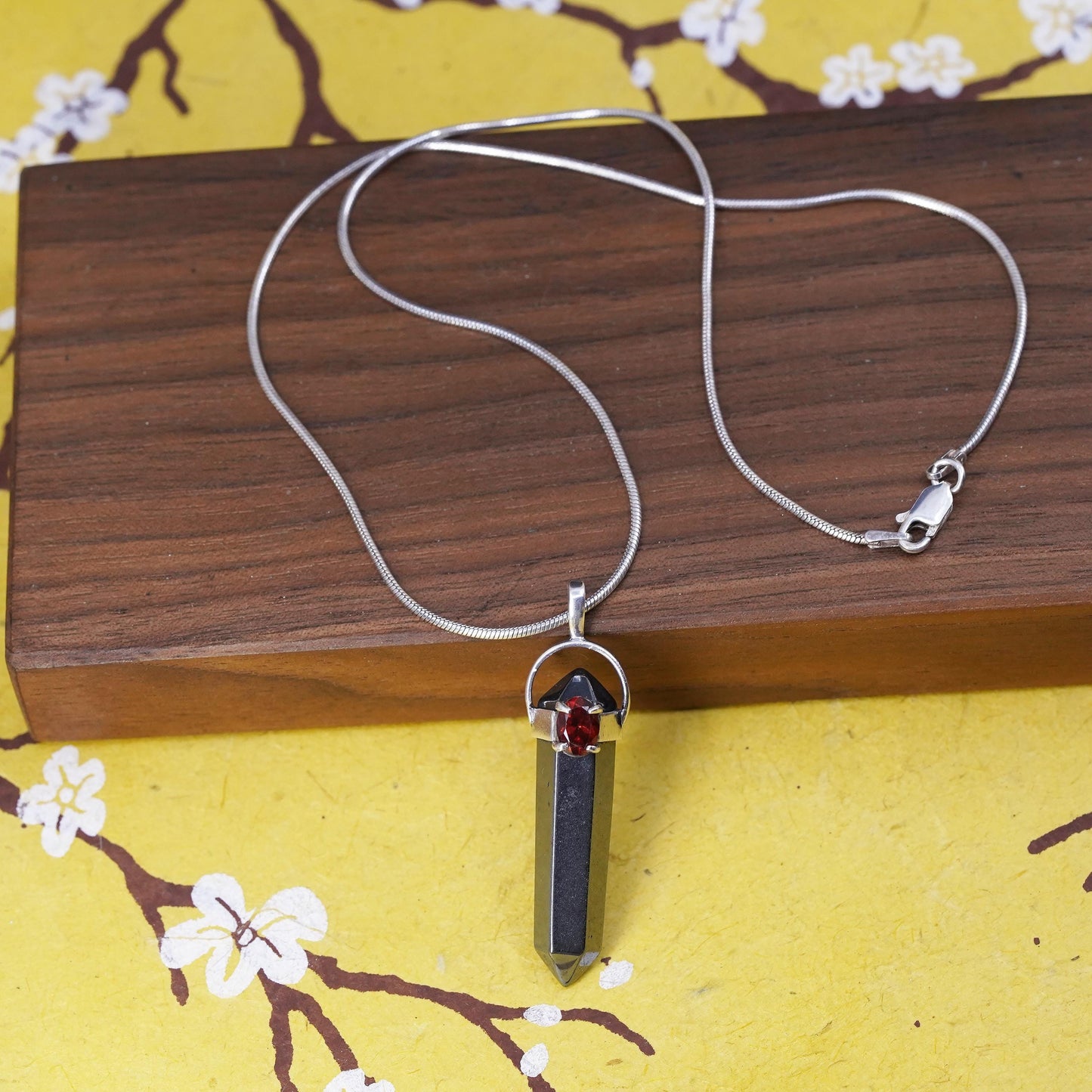 16", Sterling silver necklace, 925 snake chain healing Crystal hematite pendant