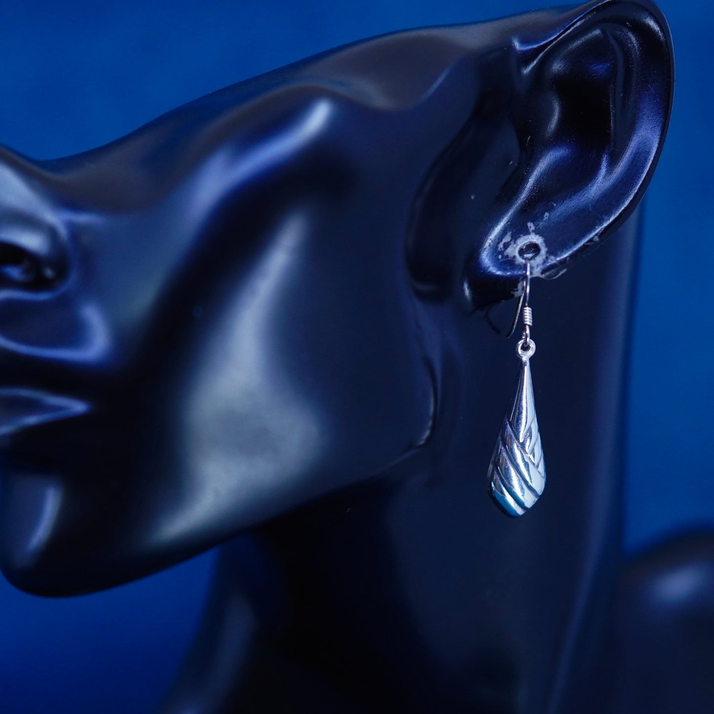 Vintage sterling silver handmade earrings, 925 textured teardrop drops