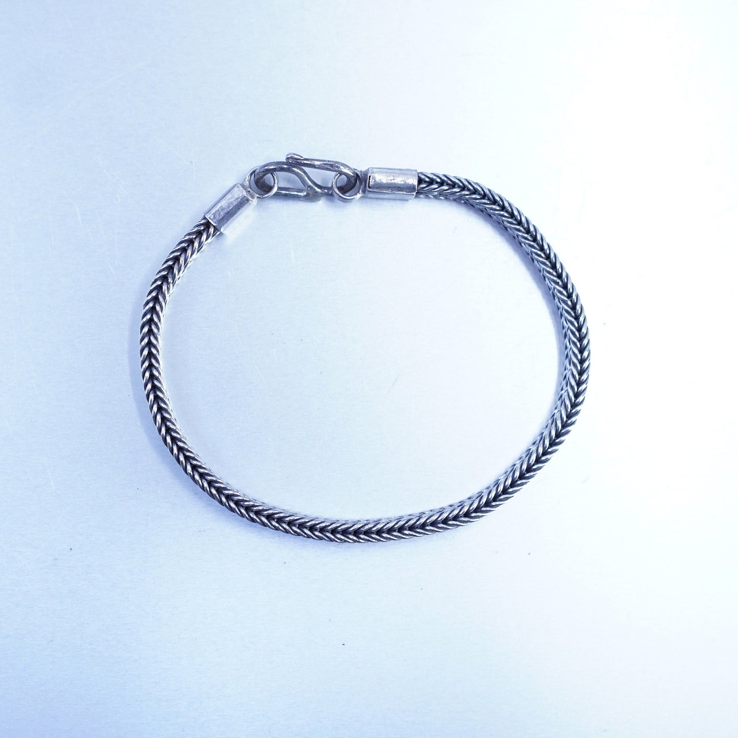 7.25”, vintage sterling 925 silver handmade bracelet, braided woven wheat chain