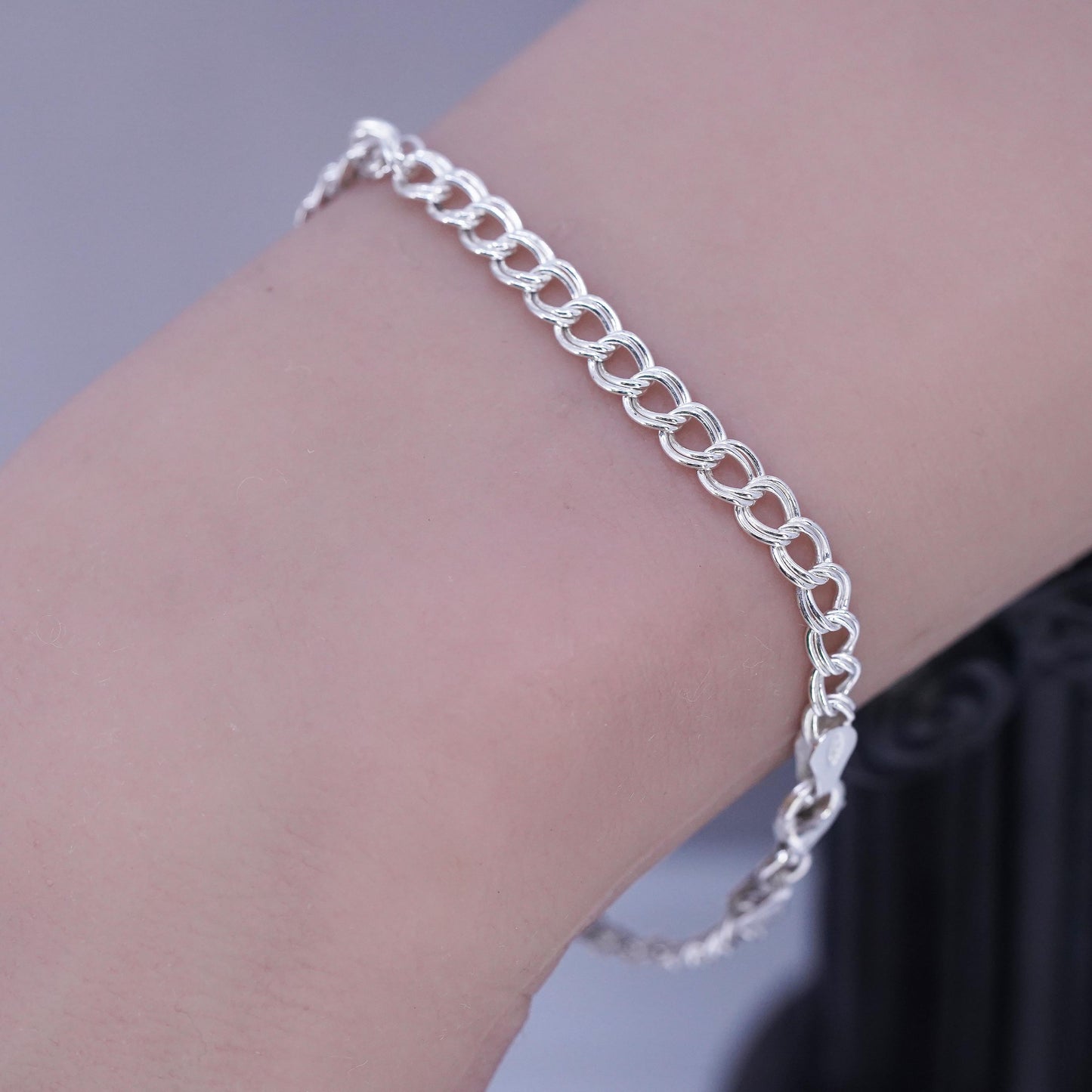 7" 4mm, Vintage Italian Sterling 925 silver bracelet, double curb link chain