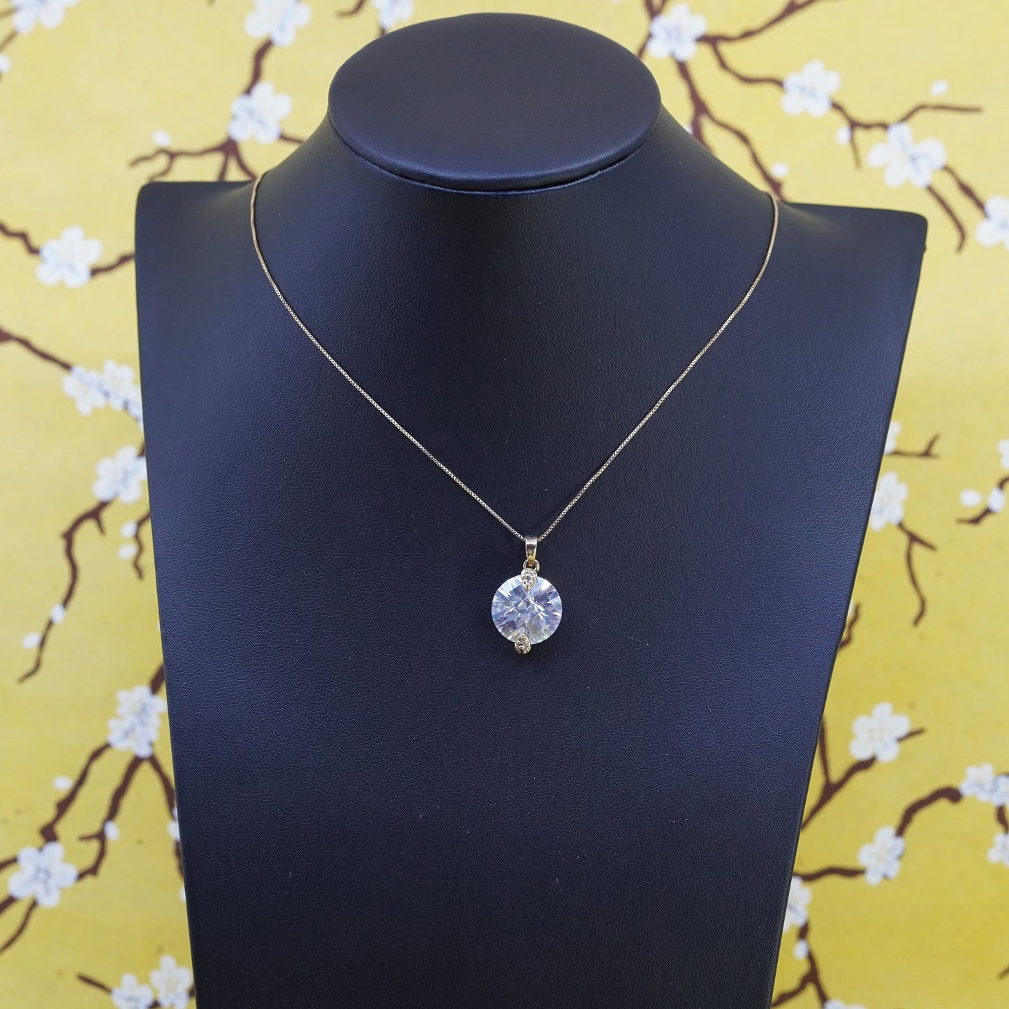 18”, Italy vermeil gold over Sterling silver necklace, 925 box chain cz pendant
