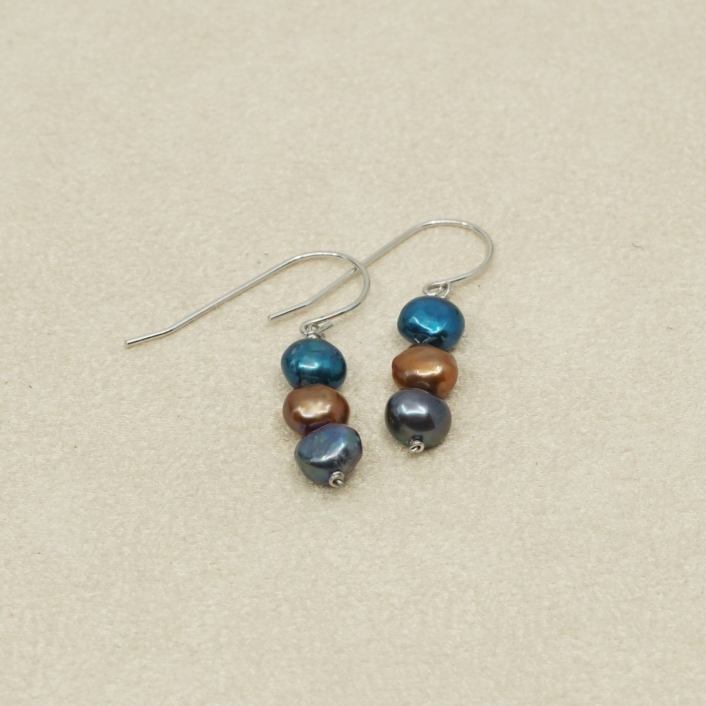 VTG Sterling 925 silver handmade earrings, genuine pearl beads dangle