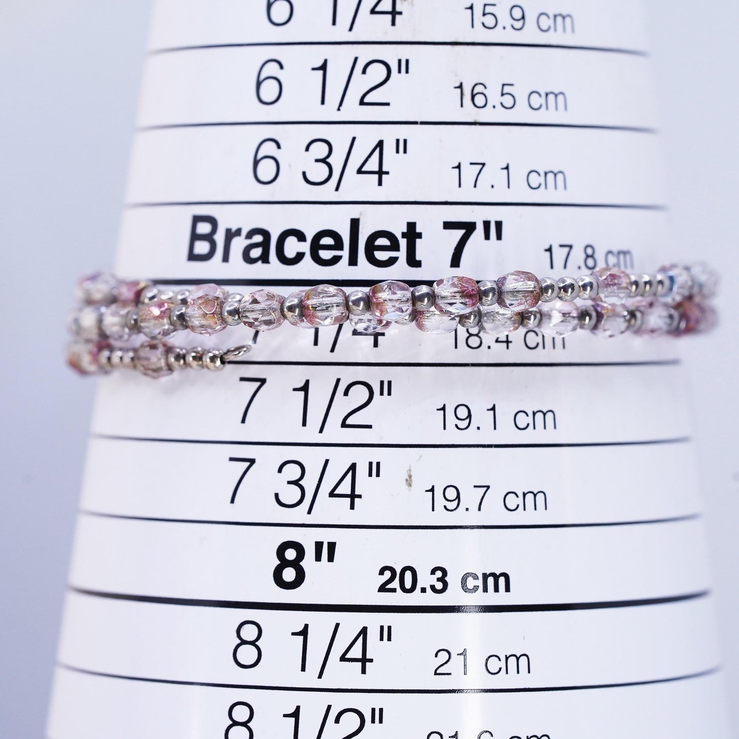7", Vintage sterling silver handmade bracelet, 925 bangle with pink crystal