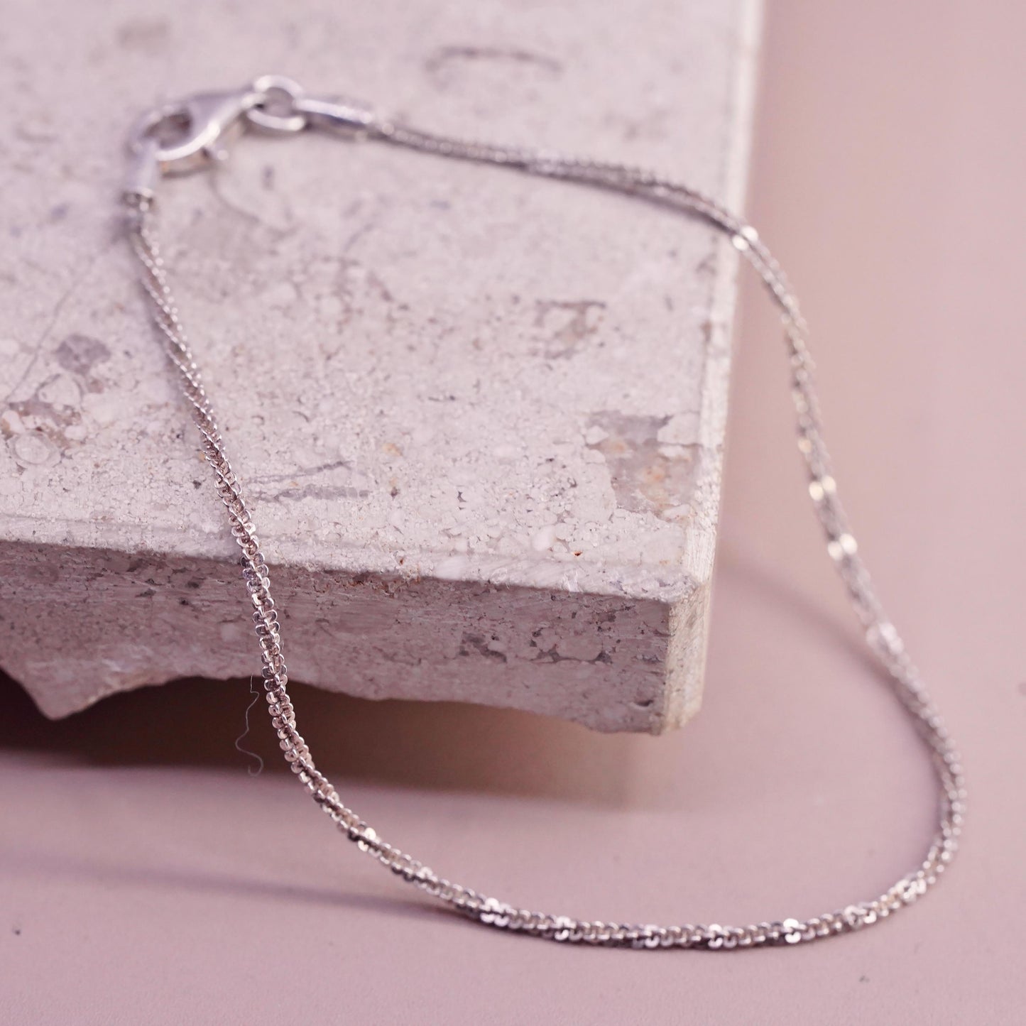 7" 1.6mm, vintage Sterling silver handmade bracelet, 925 twisted link chain