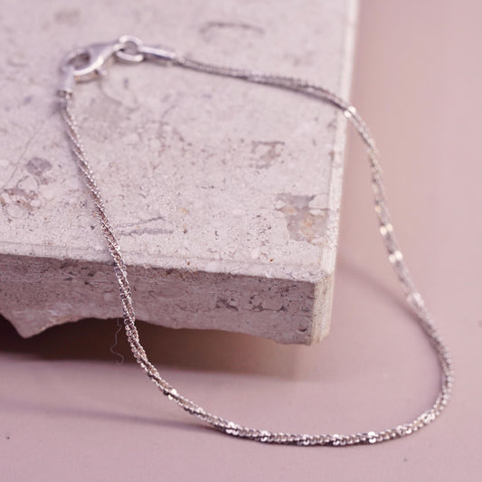 7" 1.6mm, vintage Sterling silver handmade bracelet, 925 twisted link chain