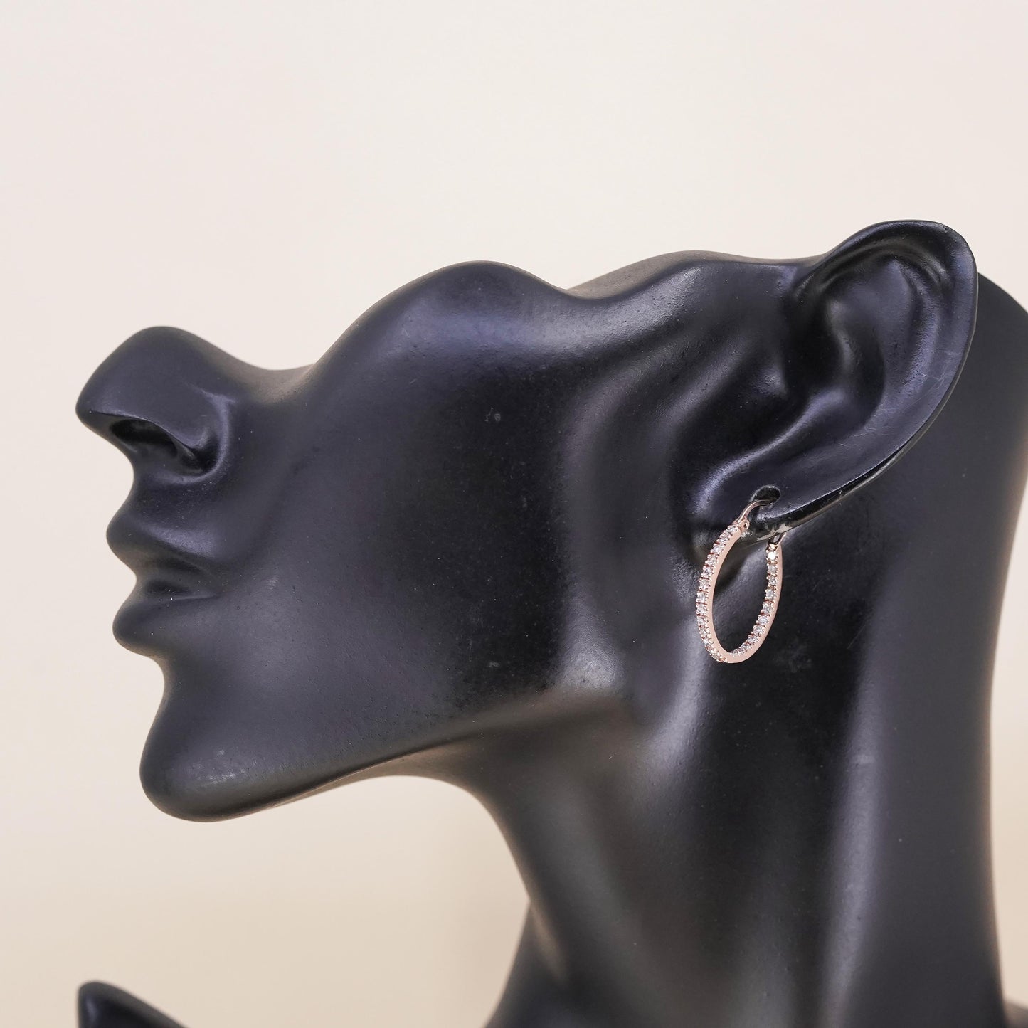 0.75", rose gold over sterling silver loop single earring, primitive hoop cz