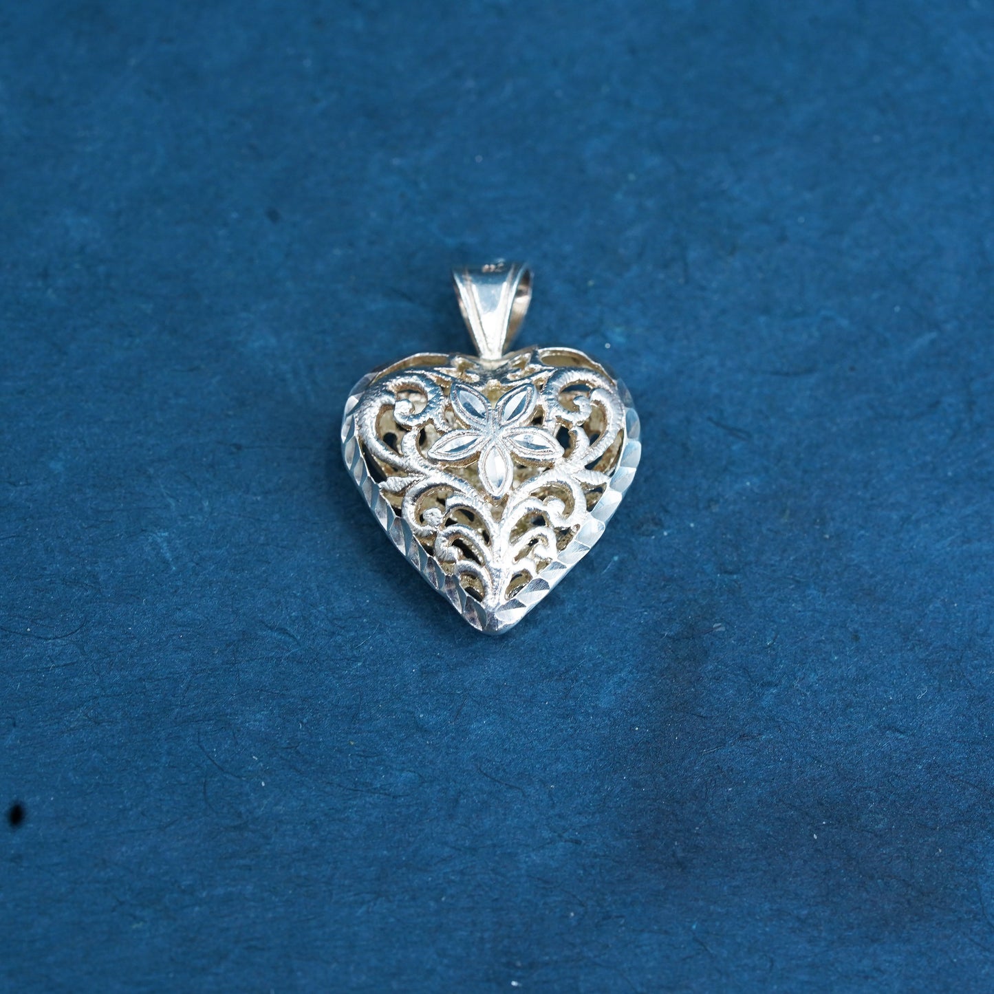 Vintage Sterling silver handmade pendant, 925 filigree heart