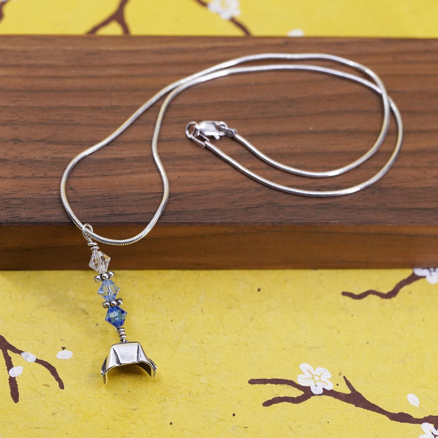 18" Sterling silver necklace, Italy 925 snake chain with blue crystal nurse cap