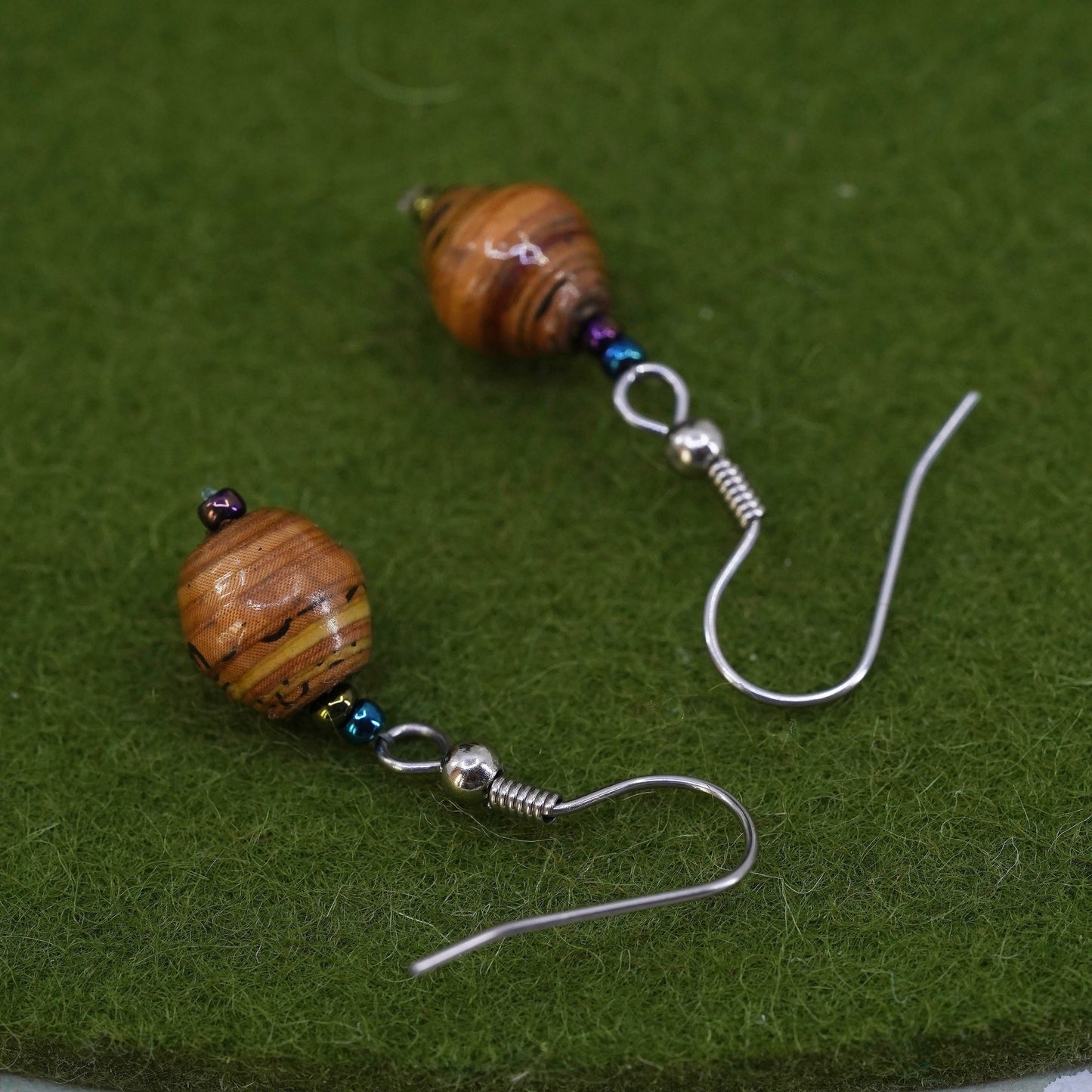 Vintage sterling silver handmade earrings, 925 bead dangles