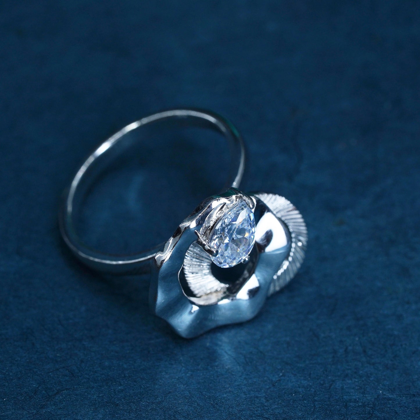 Size 8, vintage Sterling 925 silver engagement ring with cz