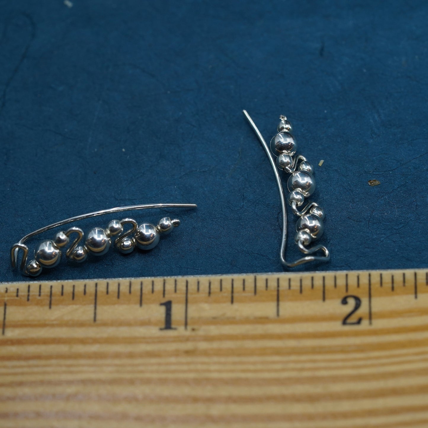 Vintage sterling silver handmade earrings, 925 filigree Bali beads drop