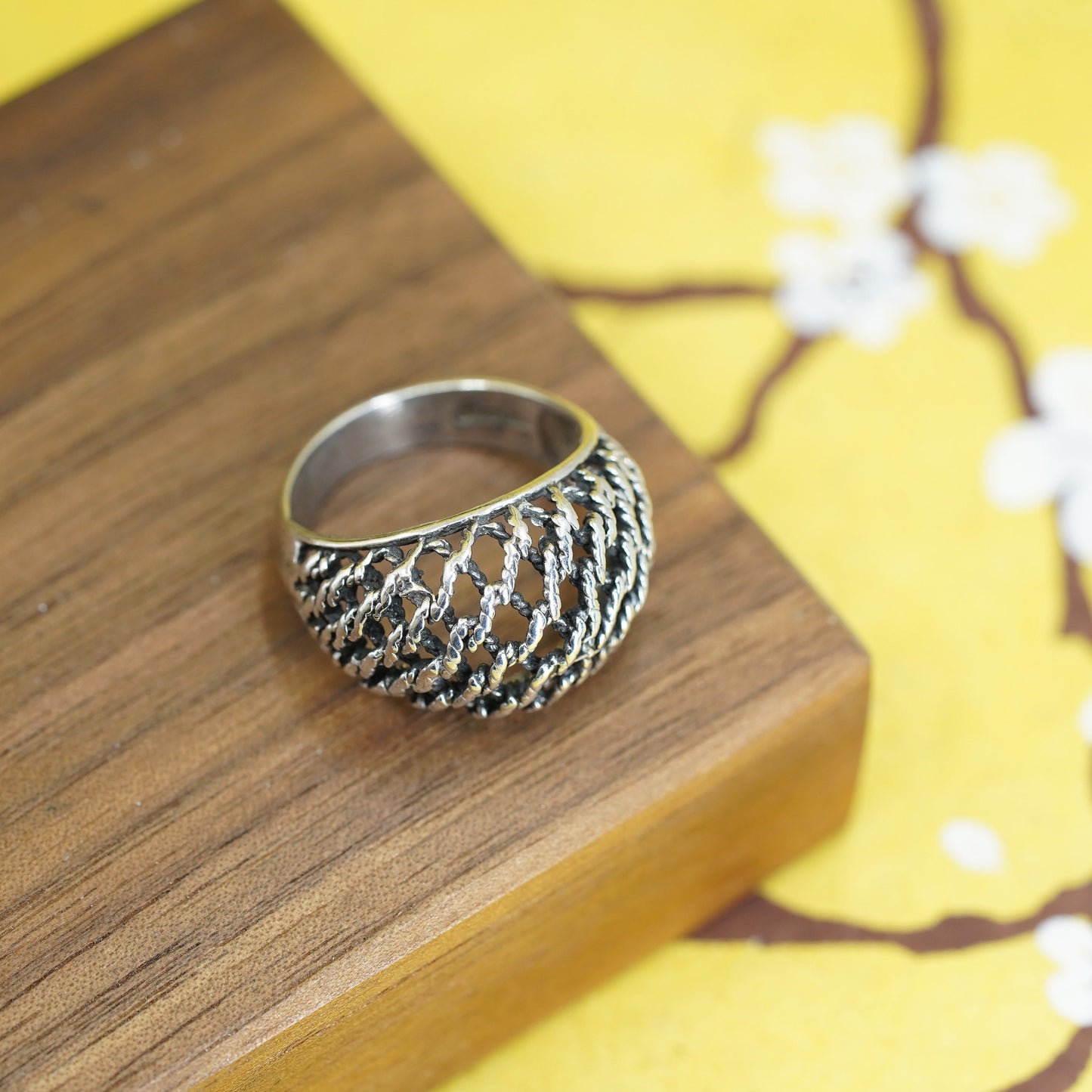 Size 8.25, vintage Sterling silver handmade ring, 925 cable band
