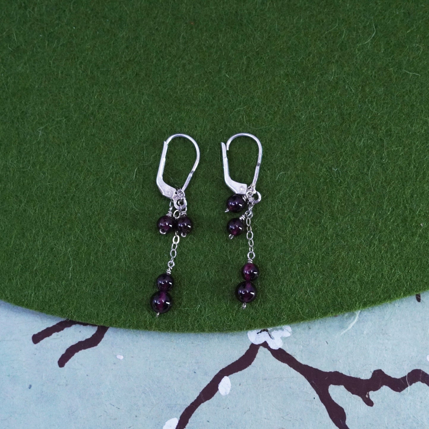 Vintage Sterling silver 925 handmade earrings with garnet beads