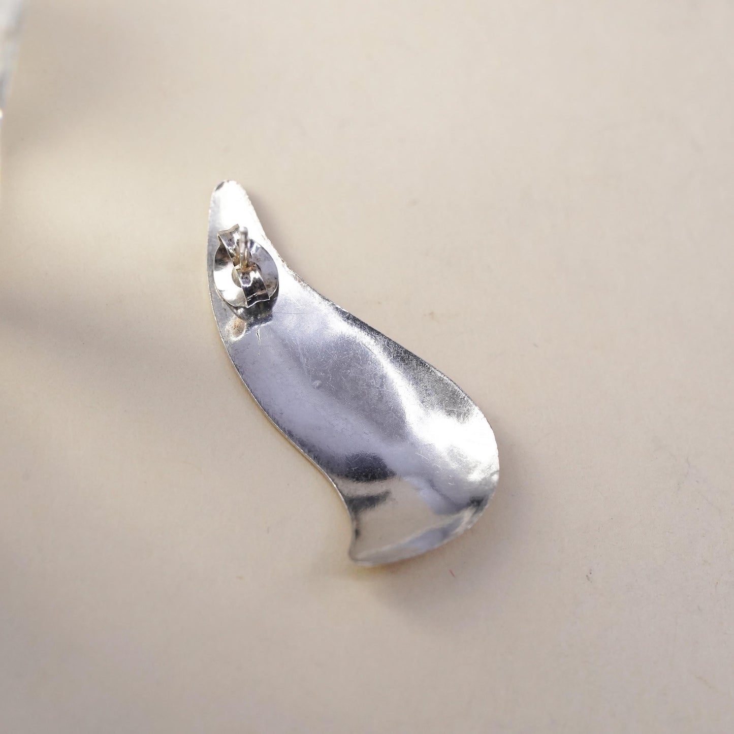Vintage handmade single earring. Sterling 925 silver disc stud