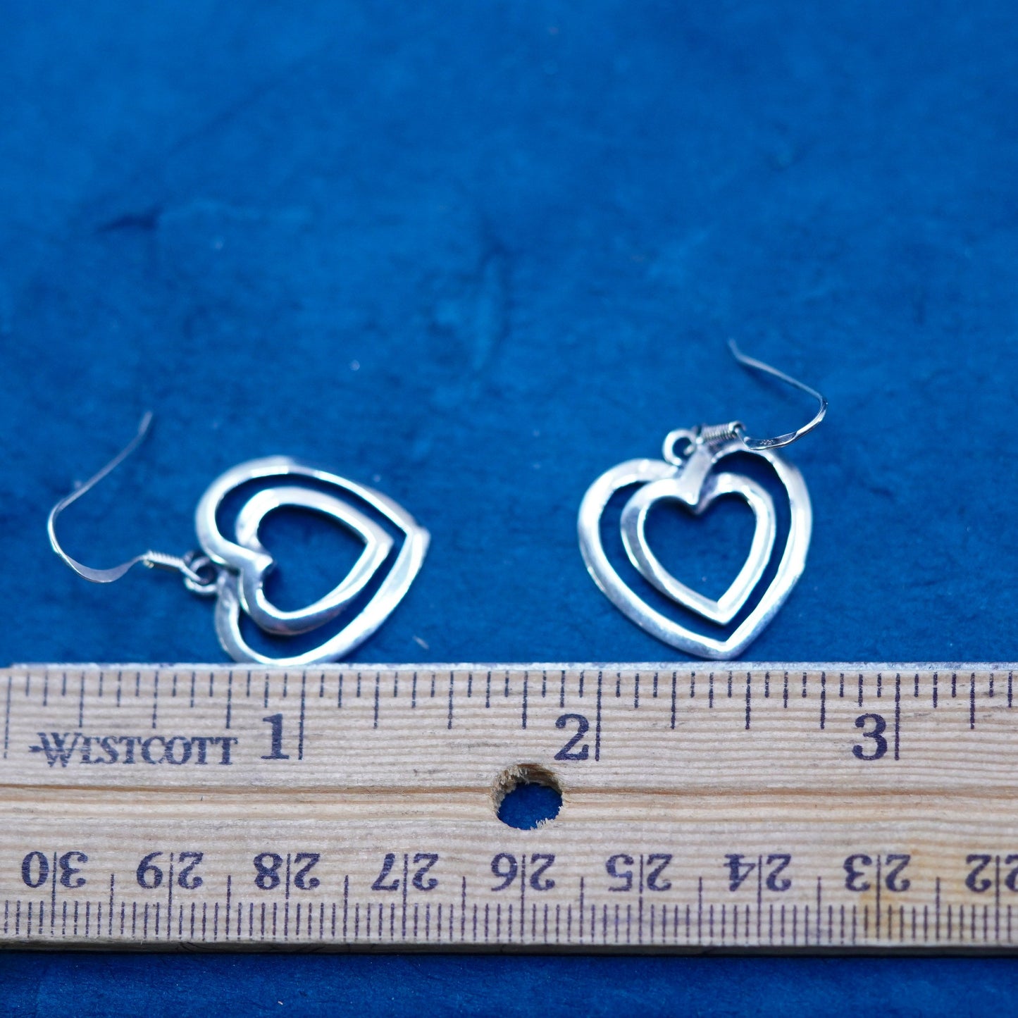 Vintage Sterling Silver handmade Earrings. 925 double heart dangles