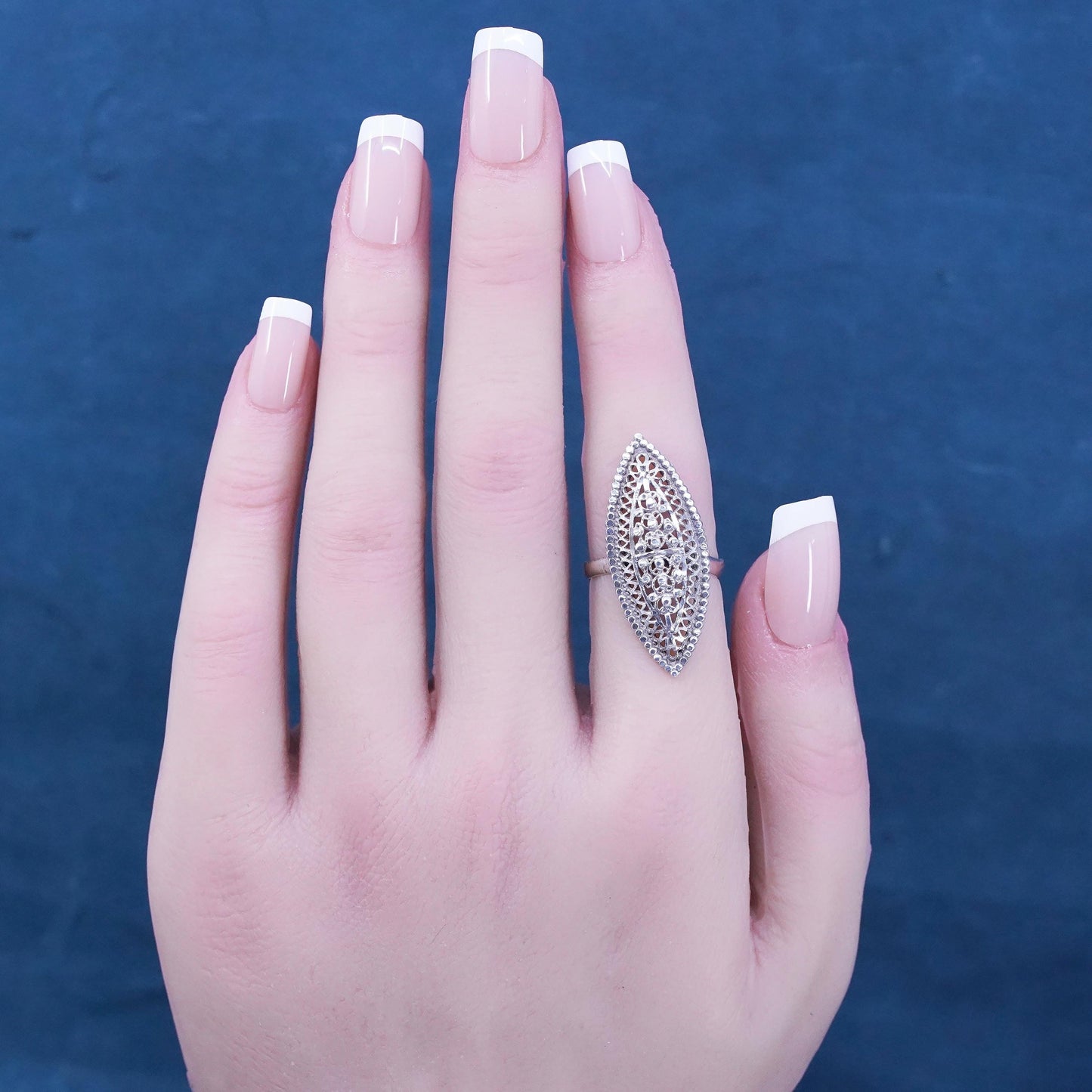 Size 6, vintage Sterling silver handmade ring, 950 statement filigree ring