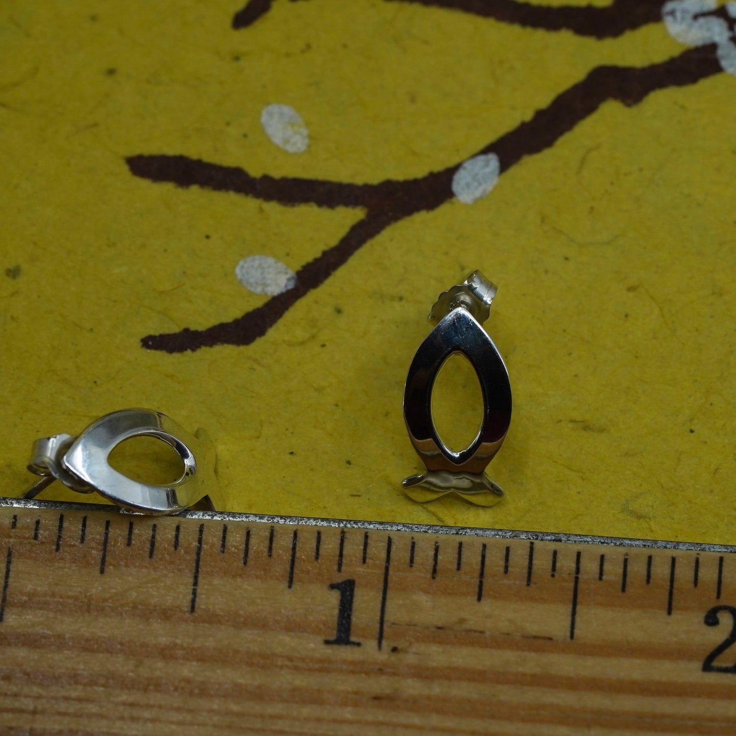 Vintage Sterling silver handmade fish studs, 925 earrings