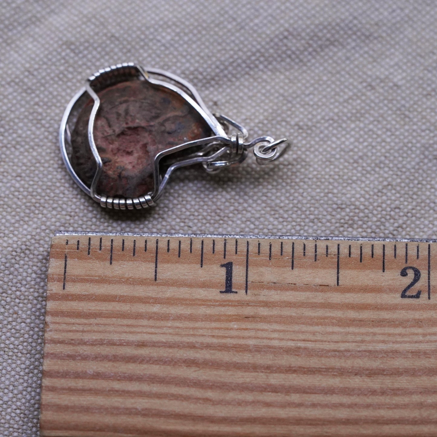 Vintage Sterling silver handmade pendant, solid 925 silver wired fossil shell