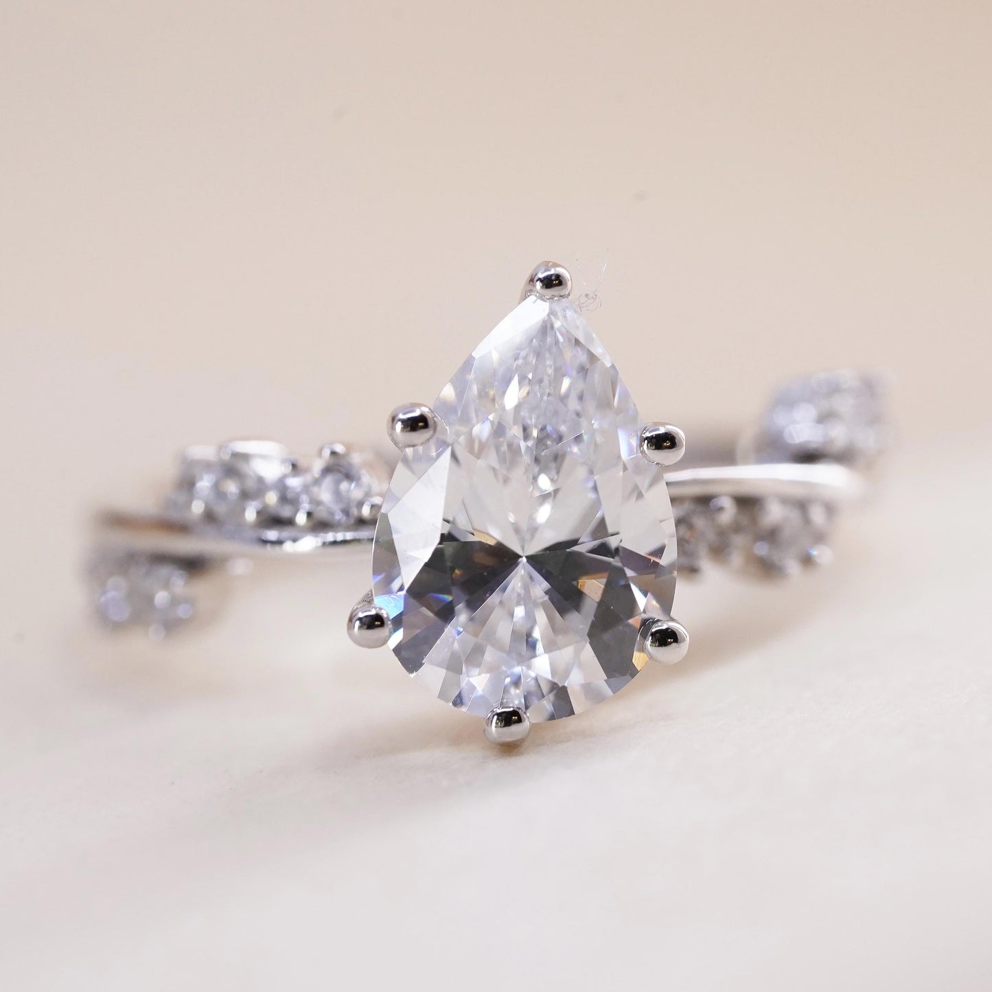 Size 5, Sterling silver ring, 925 silver with teardrop cut cz, engagement ring