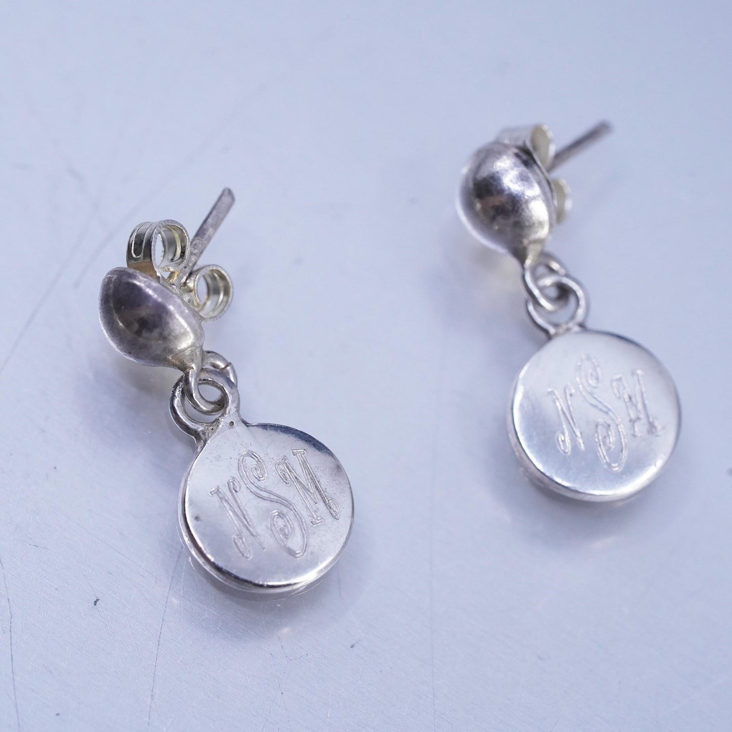Vintage Mexican Sterling 925 silver handmade letter monogram NMS earrings