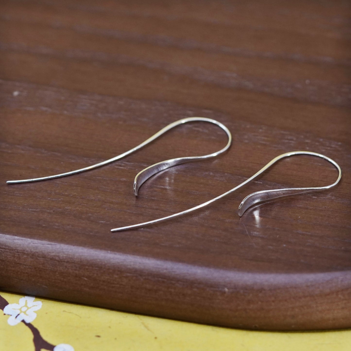 Vintage Sterling silver handmade earrings, long 925 teardrop spoon drops