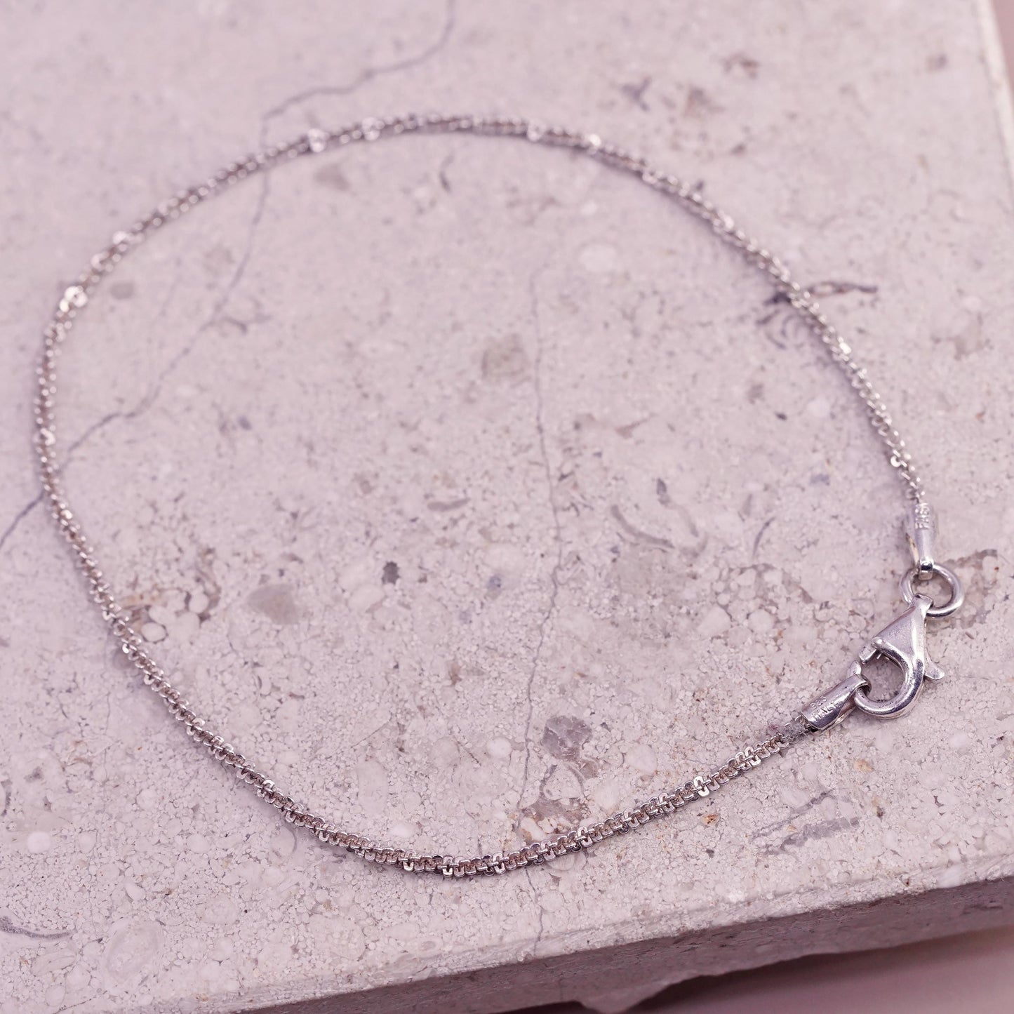 7" 1.6mm, vintage Sterling silver handmade bracelet, 925 twisted link chain