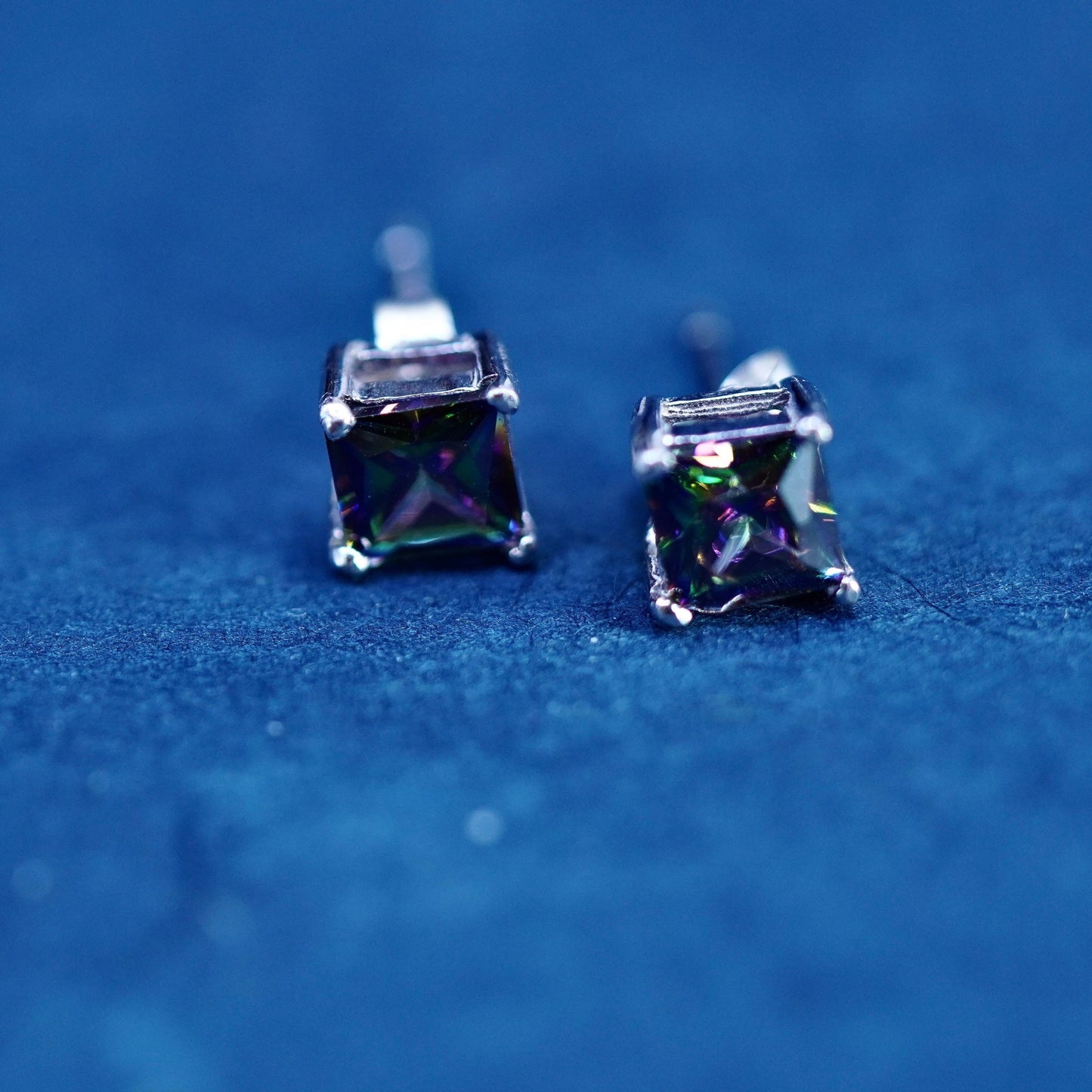 6mm, Sterling 925 silver handmade earrings with rainbow topaz studs