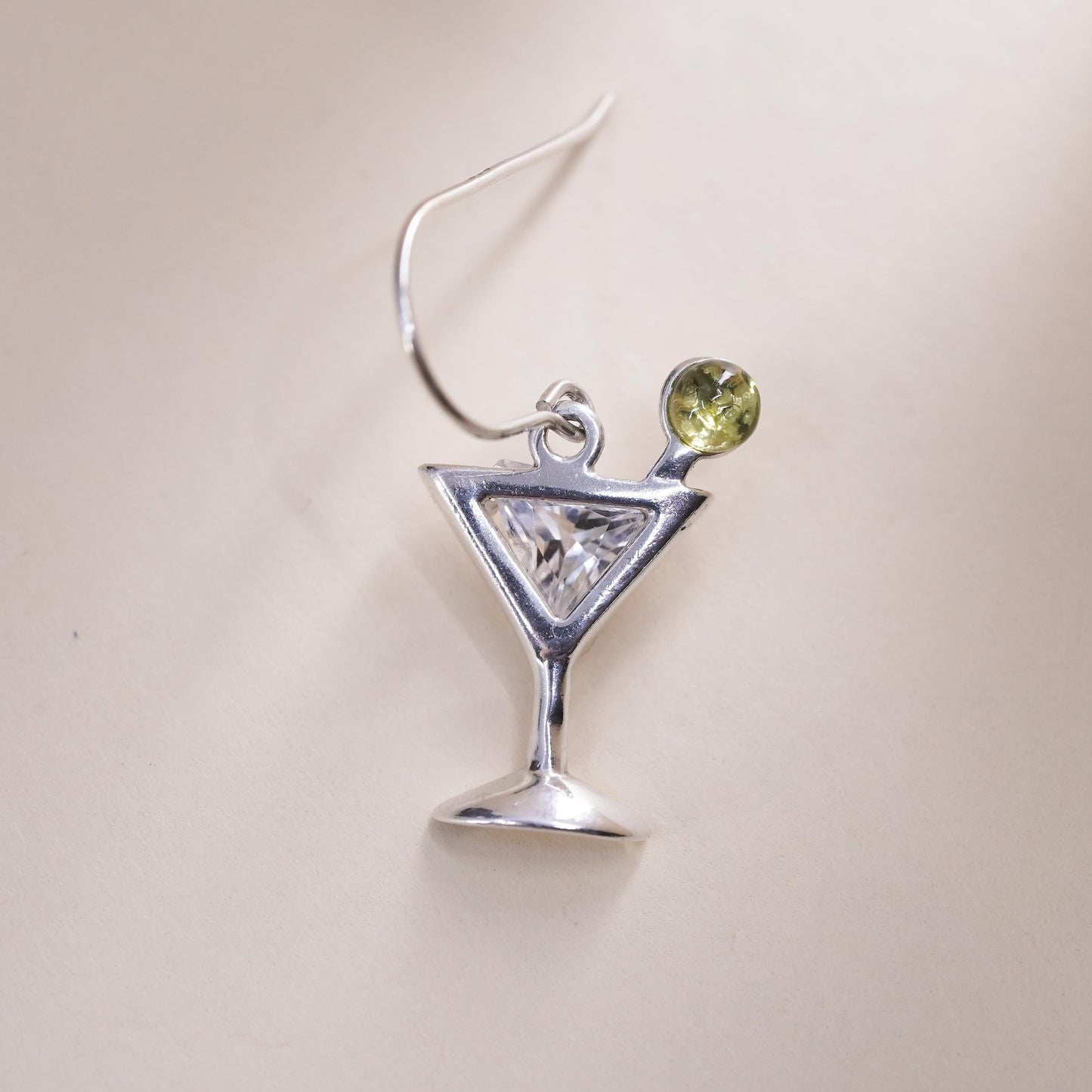 Vintage Shube sterling silver single earring, 925 cocktail single charm with CZ