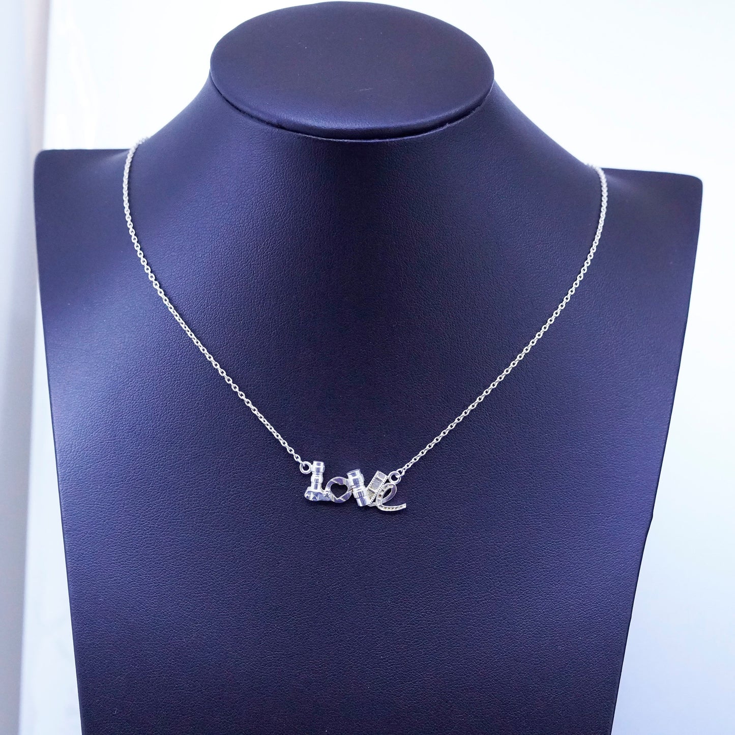 16+6”, Sterling silver handmade necklace, 925 circle chain with love pendant