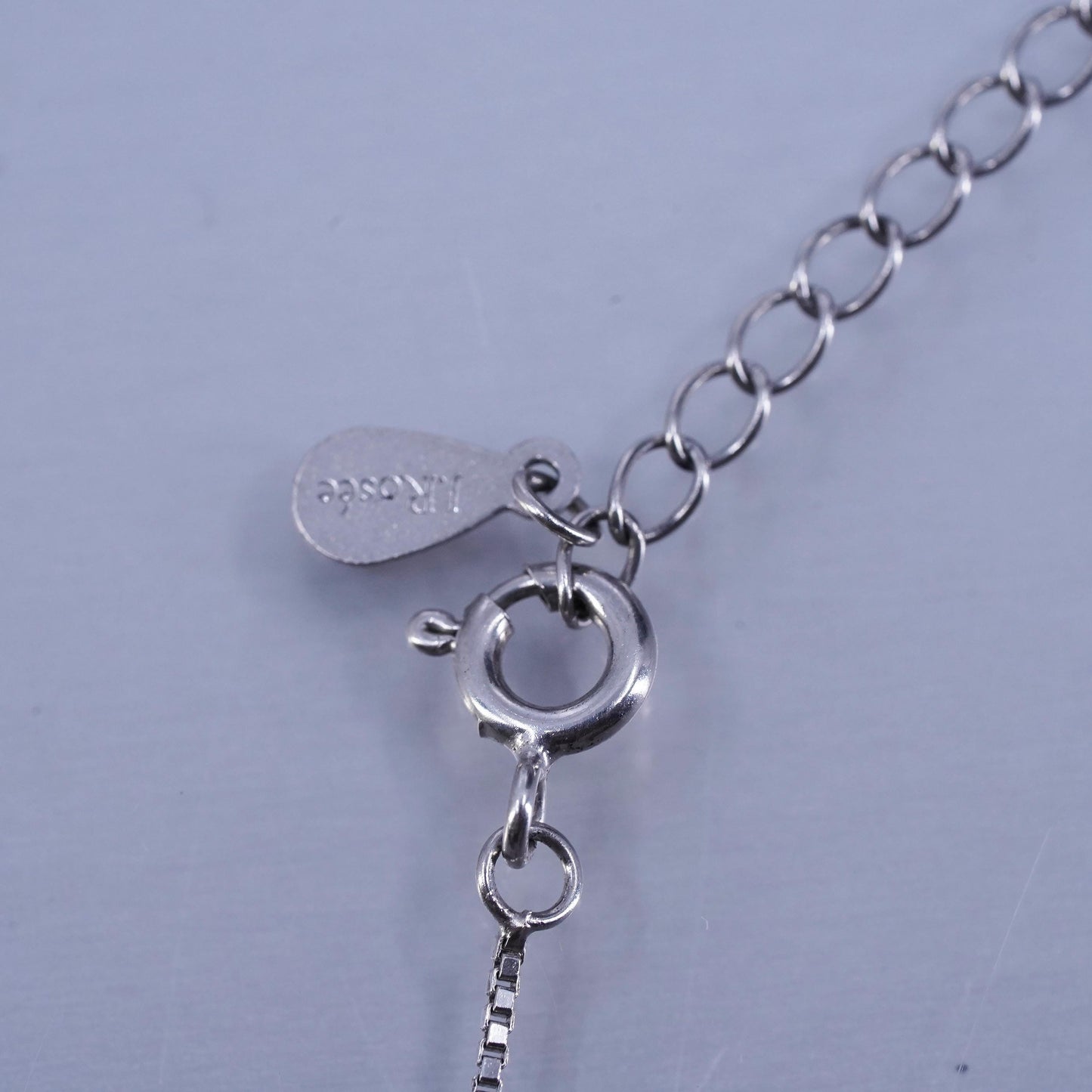 17+2” 1mm, vintage Sterling 925 silver box chain necklace with cz pendant