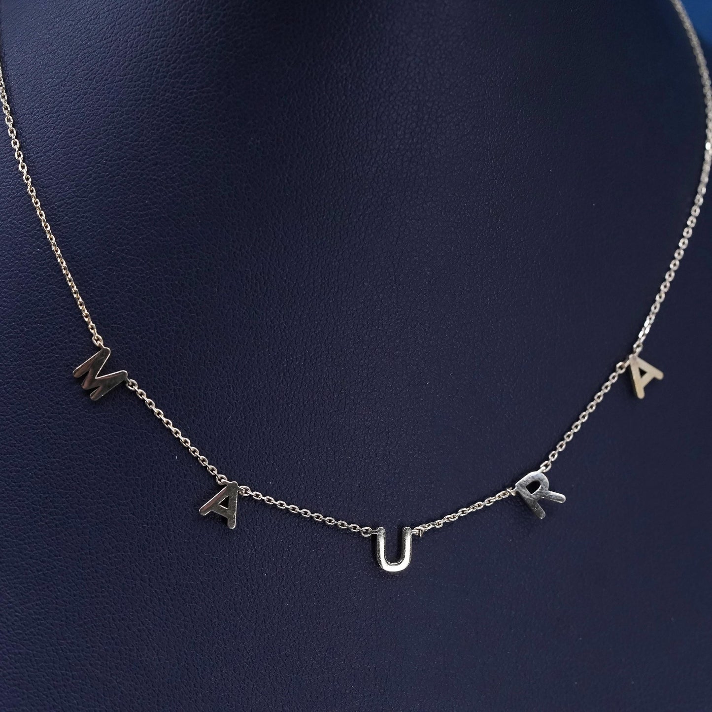 14", vermeil gold Sterling silver necklace, 925 circle chain name Maura pendant