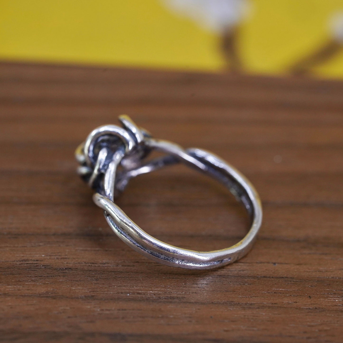 Size 6, vintage Sterling silver handmade knot ring, 925 wired band