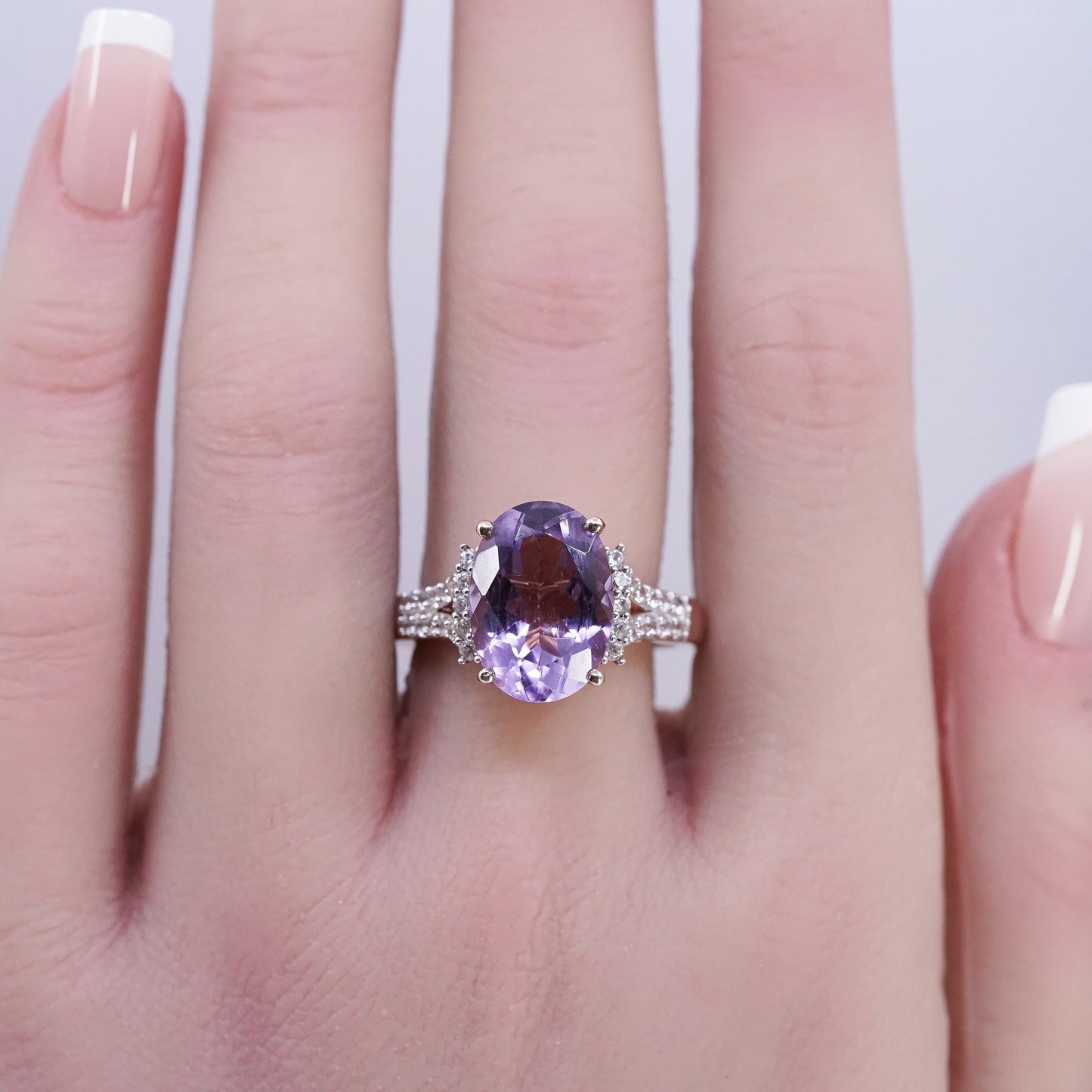 Size 9.25, Djoy vermeil rose gold over Sterling 925 silver ring oval amethyst
