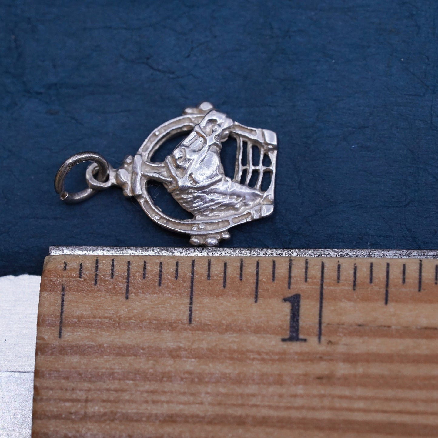 Vintage sterling silver horse pendant, 925 charm with horse shoe