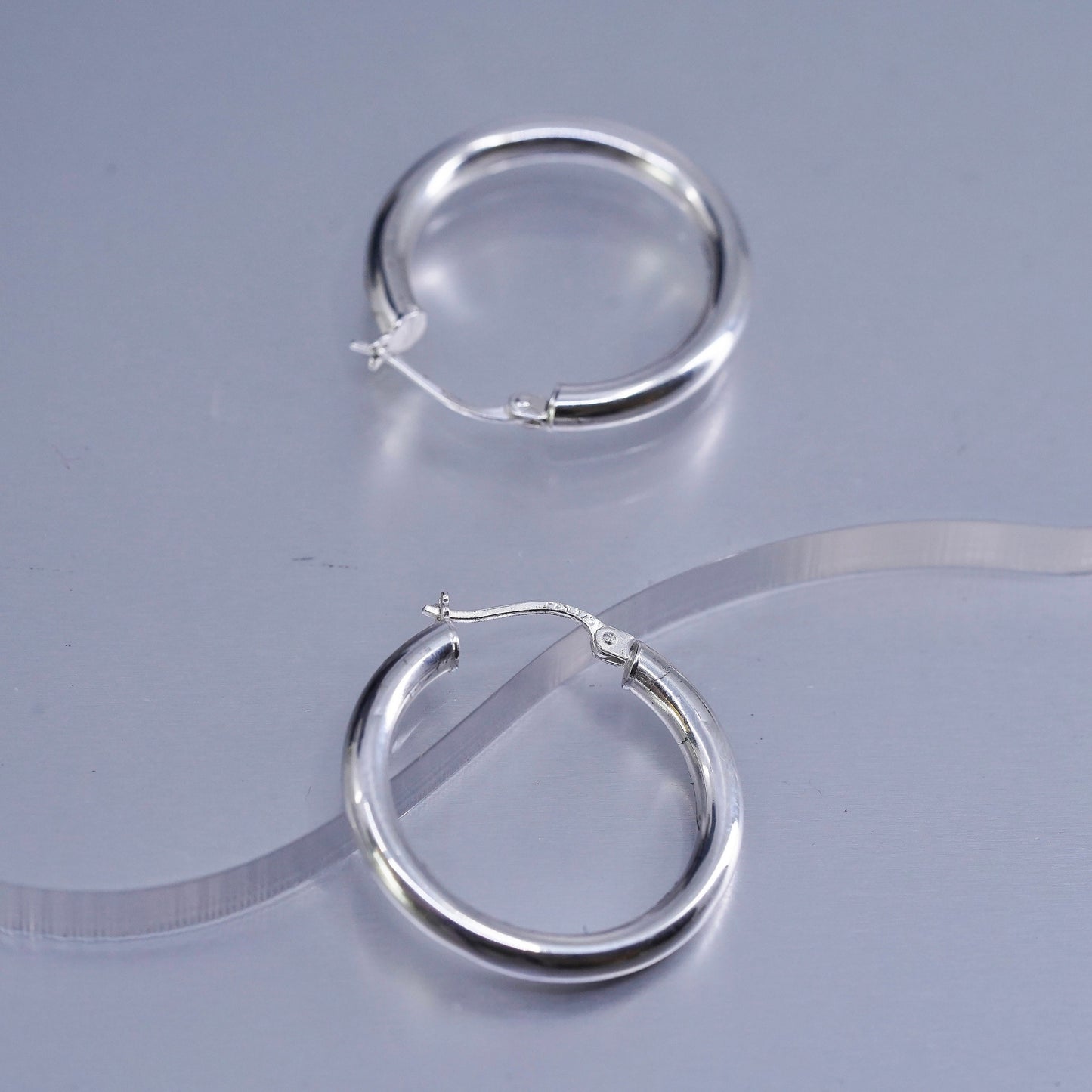 1”, vintage Italy Sterling silver handmade earrings, 925 bold hoops