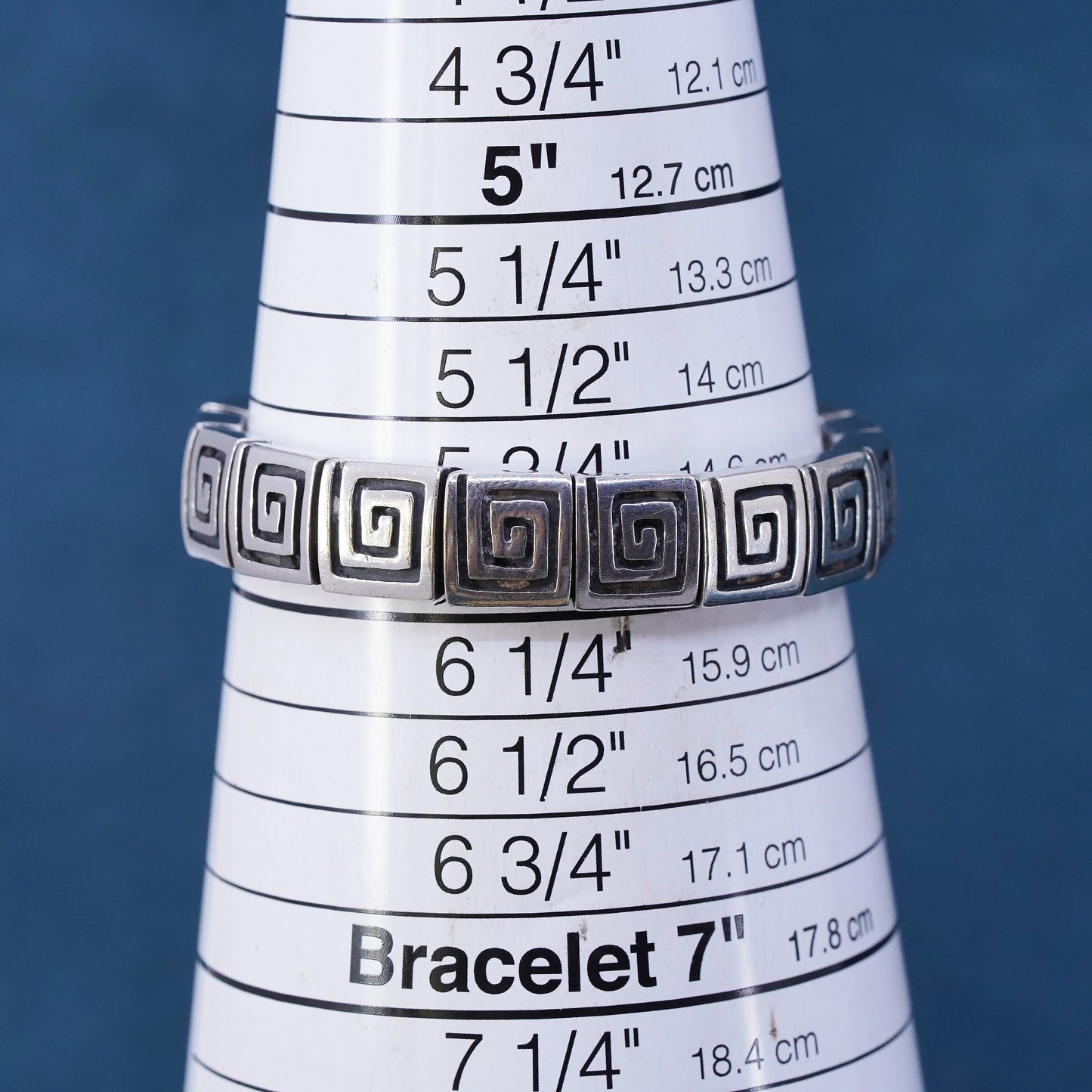 5.75”, Sterling silver bracelet, 925 Greek key bracelet with leather strap
