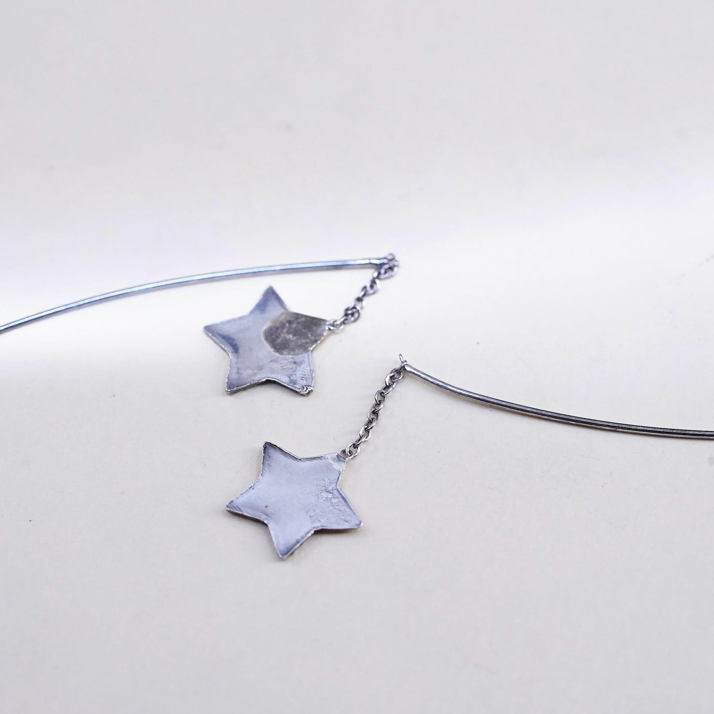 Vintage Sterling 925 silver handmade diamond cut star earrings