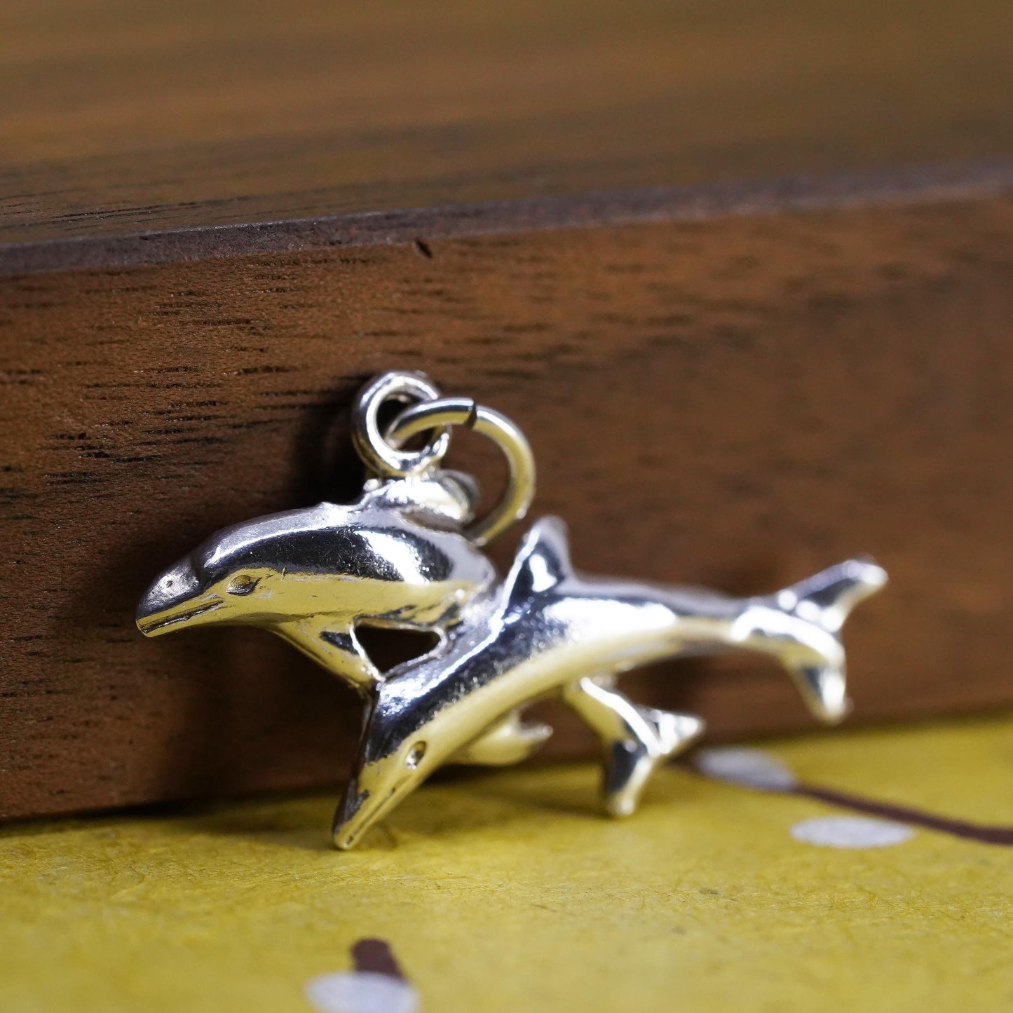 Vintage Sterling silver handmade pendant, 925 dolphin charm