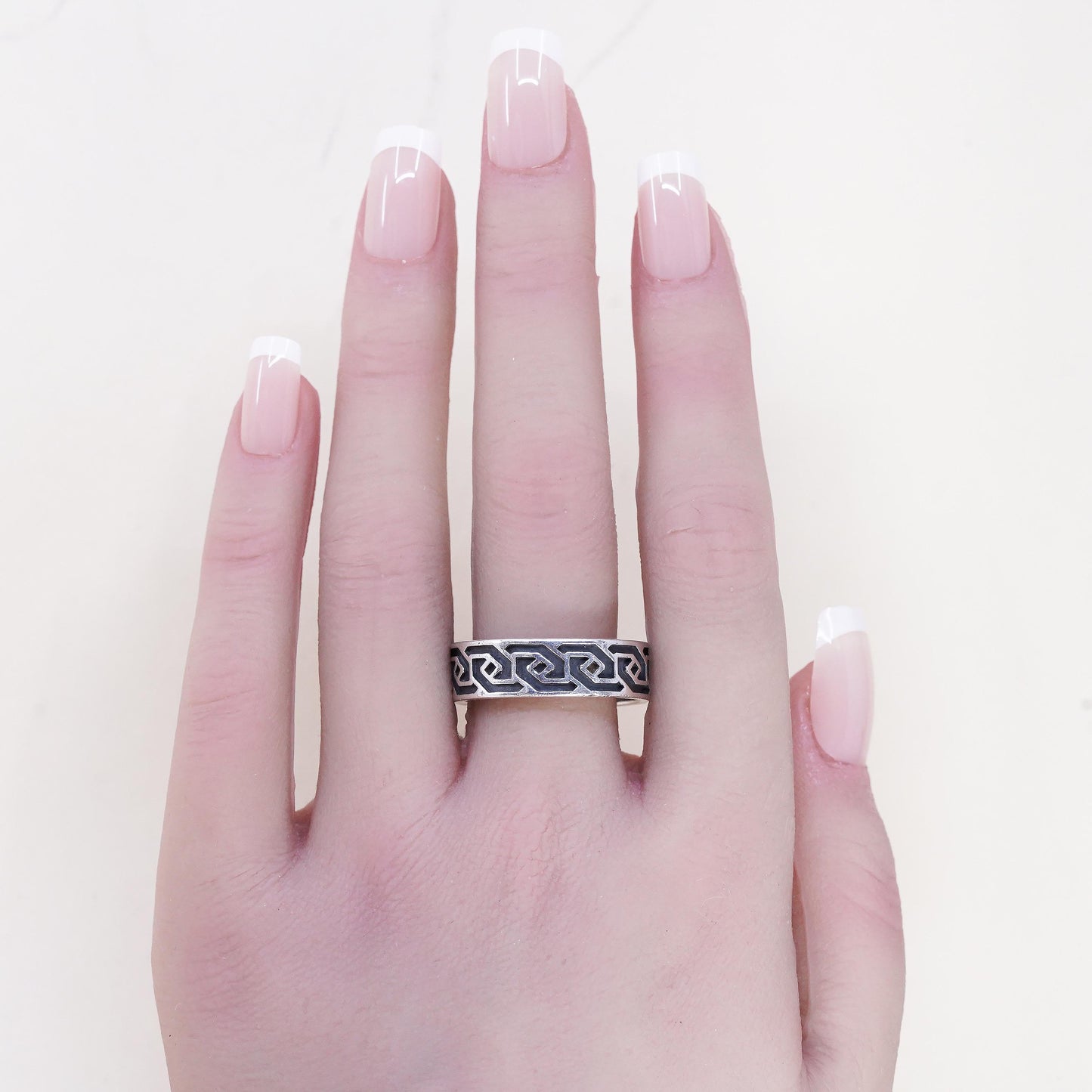Size 12, Vintage Sterling Silver Signed 925 WJ Waldeck Johnson Tribal Ring Band