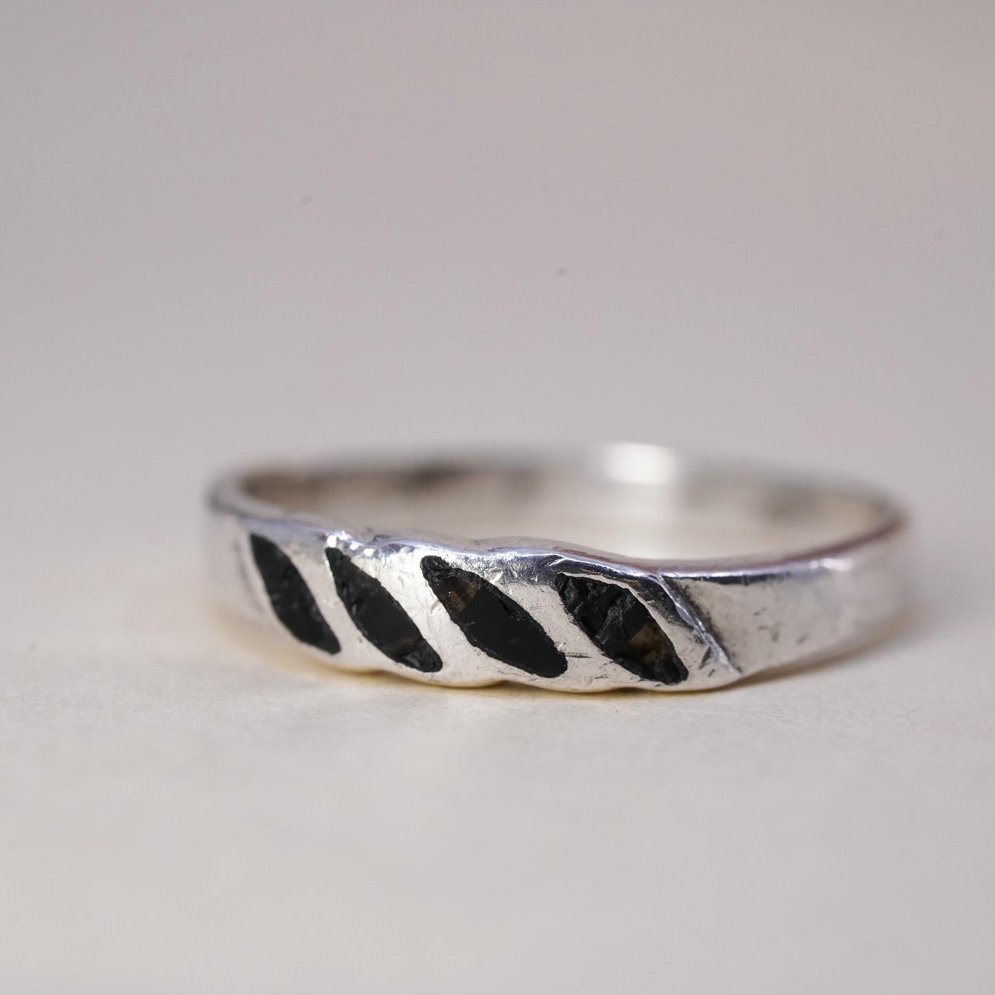 Size 8, Vintage sterling 925 silver handmade ring, stackable band blue onyx
