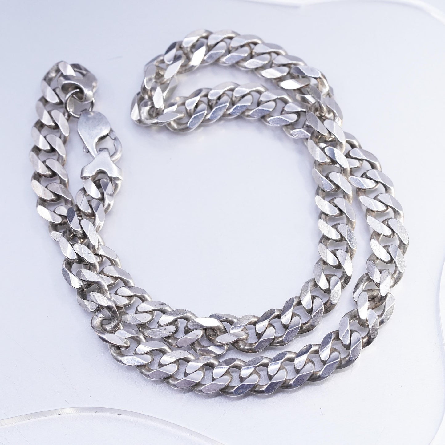 20" 10mm, vintage 192 AR Italian Sterling 925 silver bold curb chain necklace